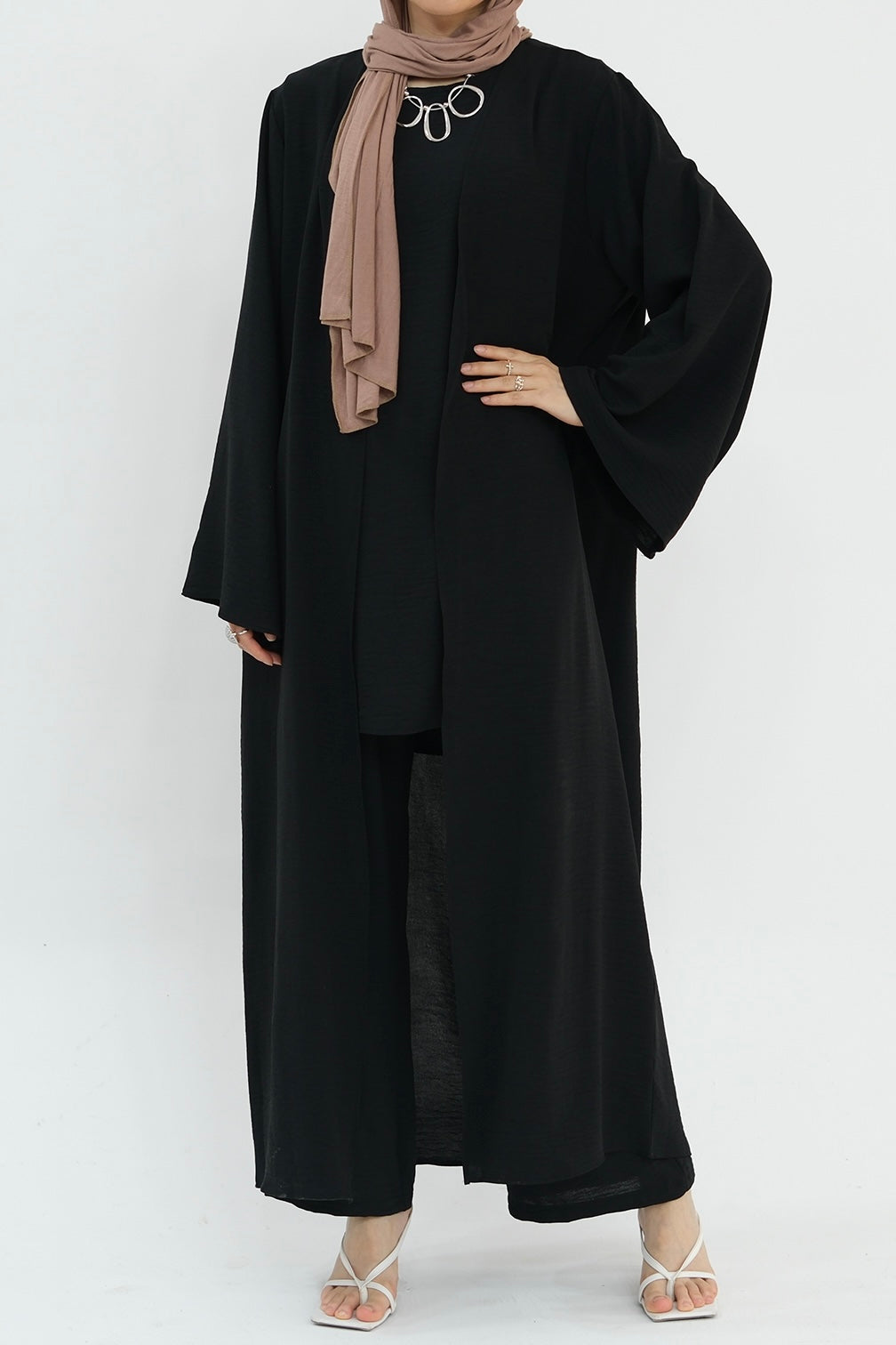 Sadia Stylish Casual Three-Piece Abaya Set 779-Black