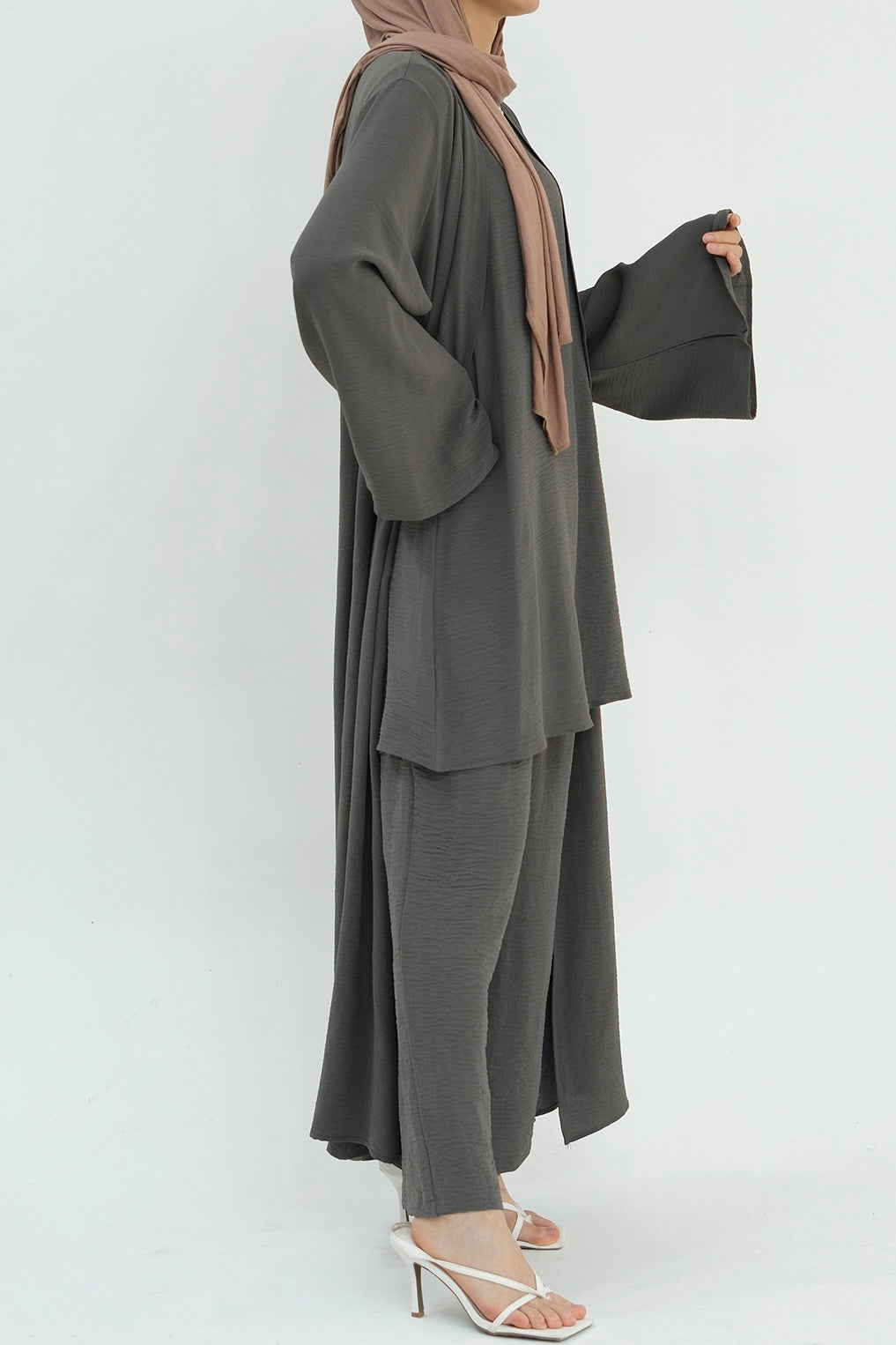 Sadia Stylish Casual Three-Piece Abaya Set 779-Gray