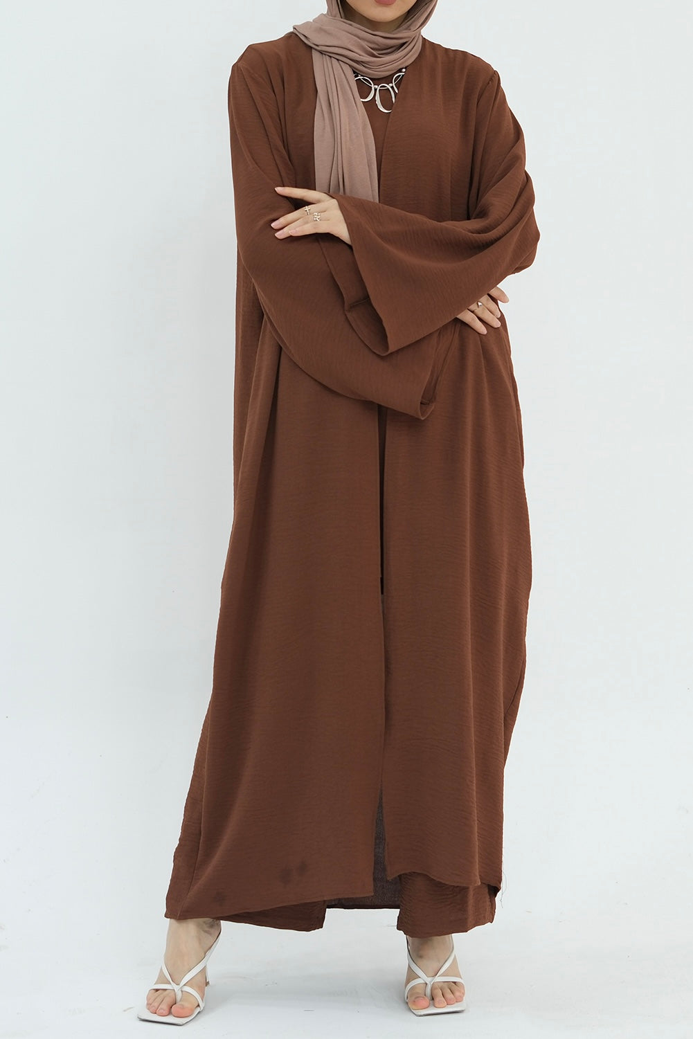 Sadia Stylish Casual Three-Piece Abaya Set 779-Coffee