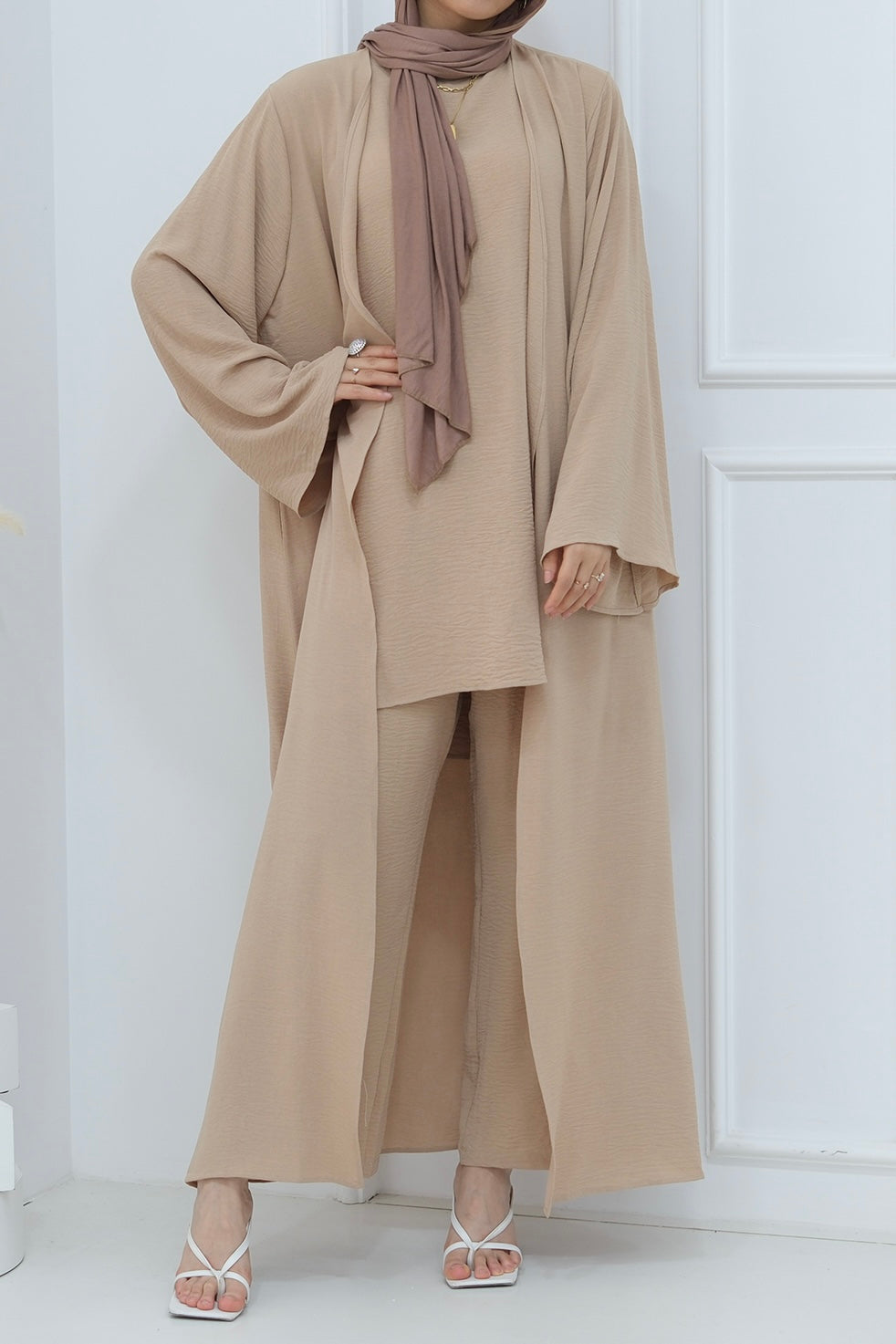 Sadia Stylish Casual Three-Piece Abaya Set 779-Khaki