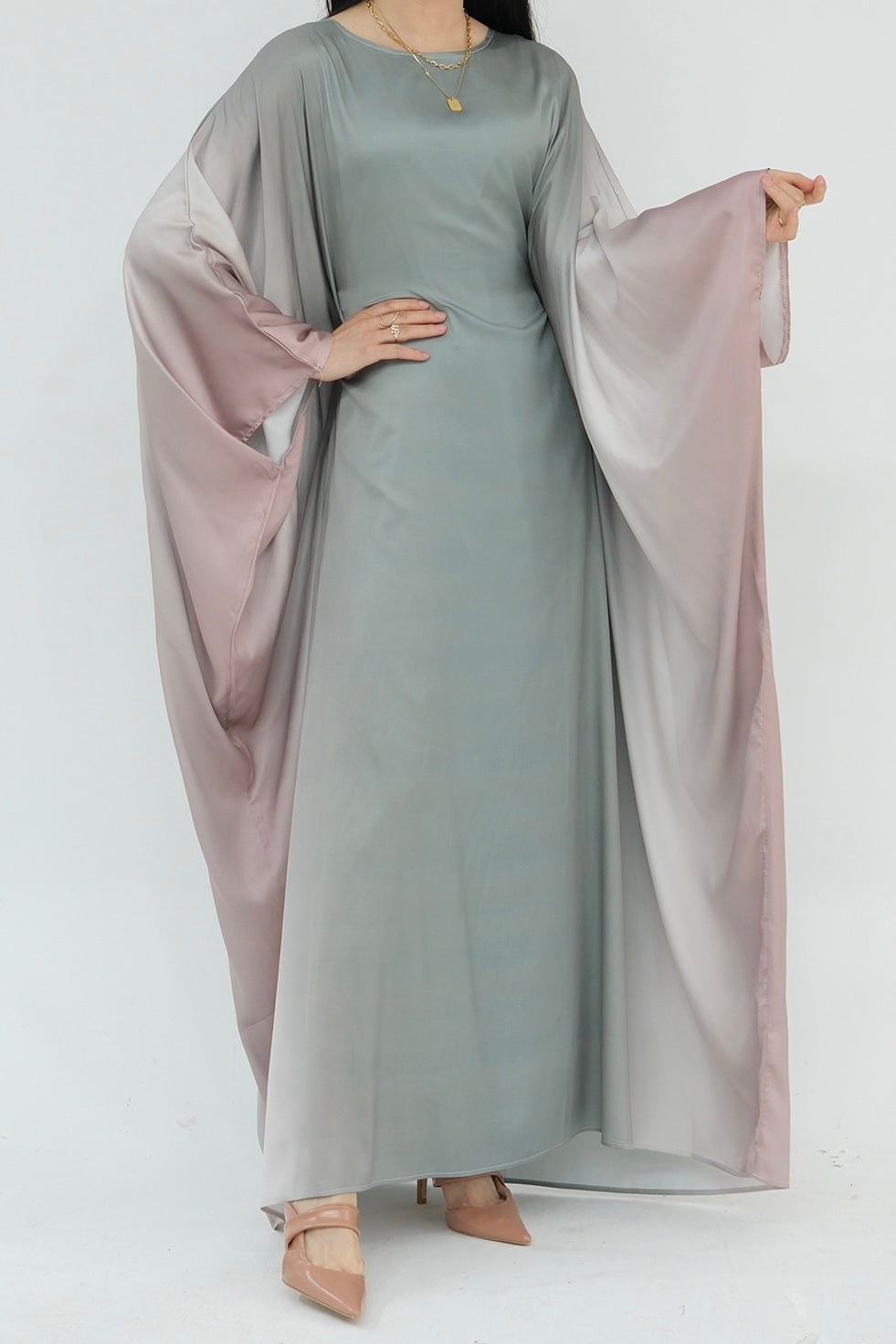 Jaseena Gradient Butterfly Sleeve Kaftan Abaya 799-Army Green