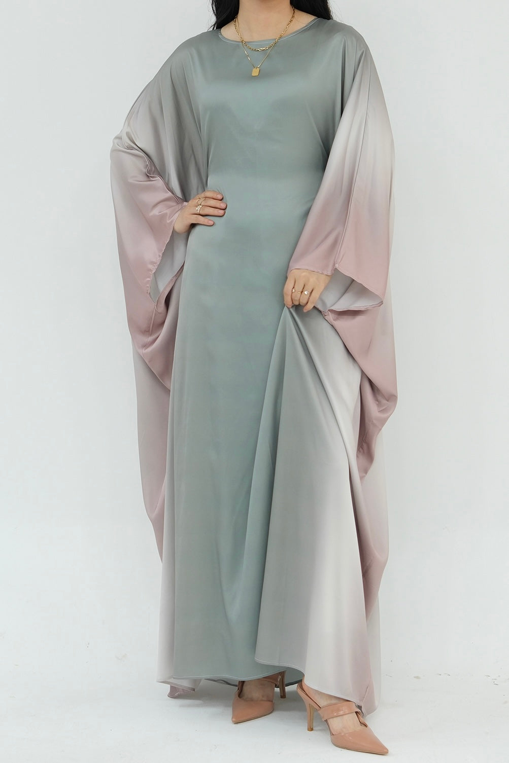 Jaseena Gradient Butterfly Sleeve Kaftan Abaya 799-Army Green