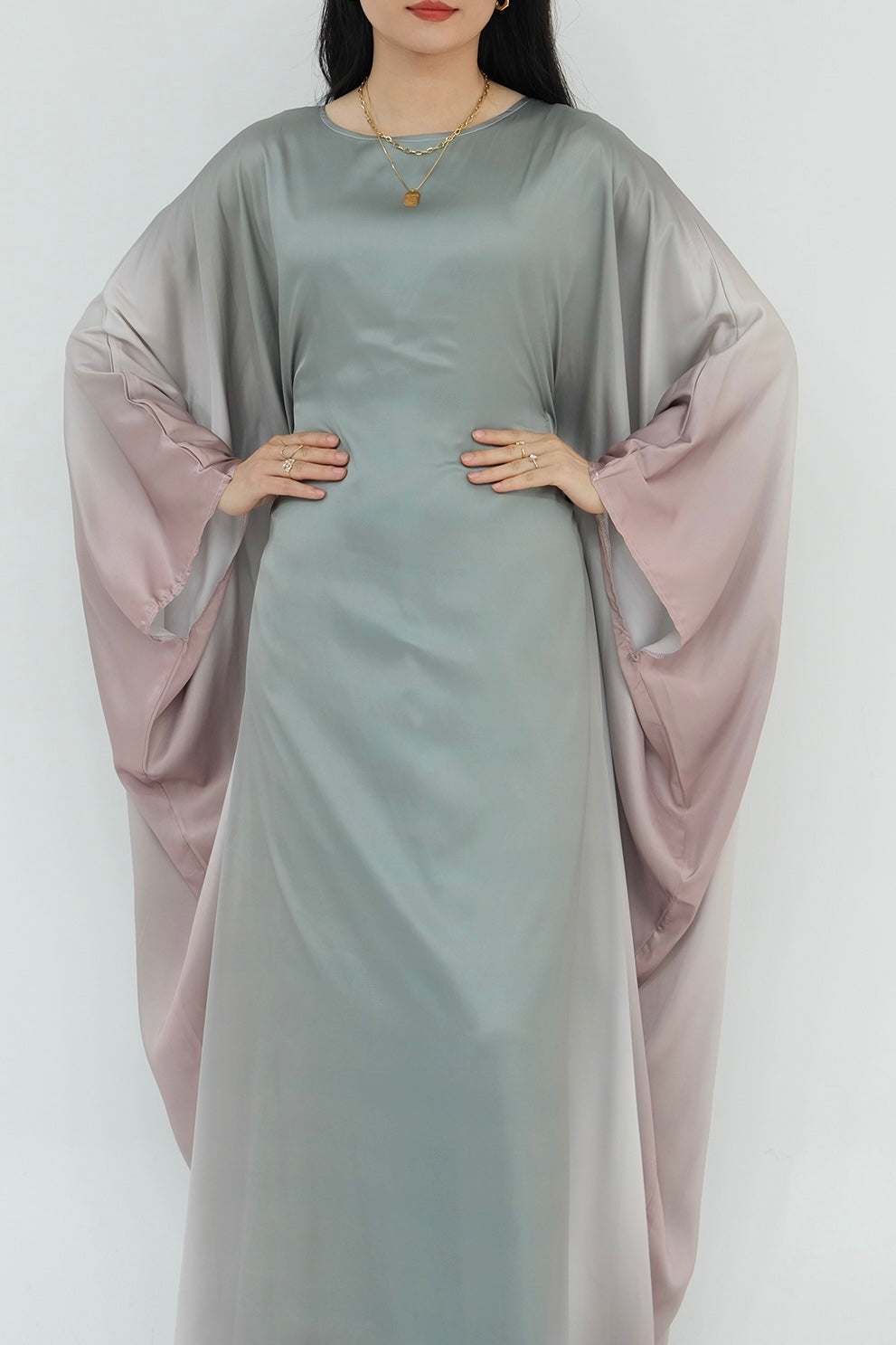 Jaseena Gradient Butterfly Sleeve Kaftan Abaya 799-Army Green