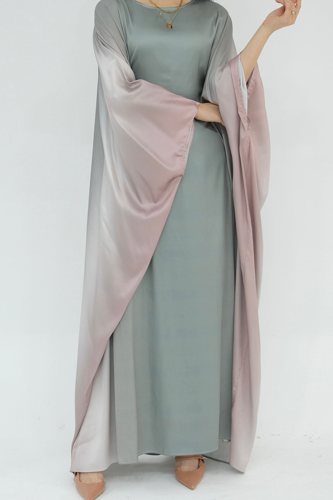 Jaseena Gradient Butterfly Sleeve Kaftan Abaya 799-Army Green