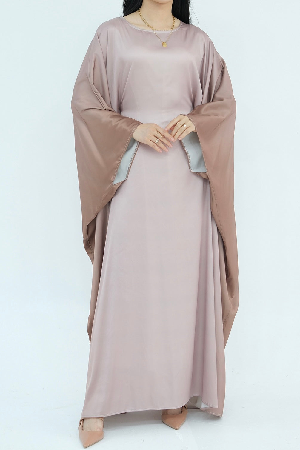 Jaseena Gradient Butterfly Sleeve Kaftan Abaya 799-Coffee