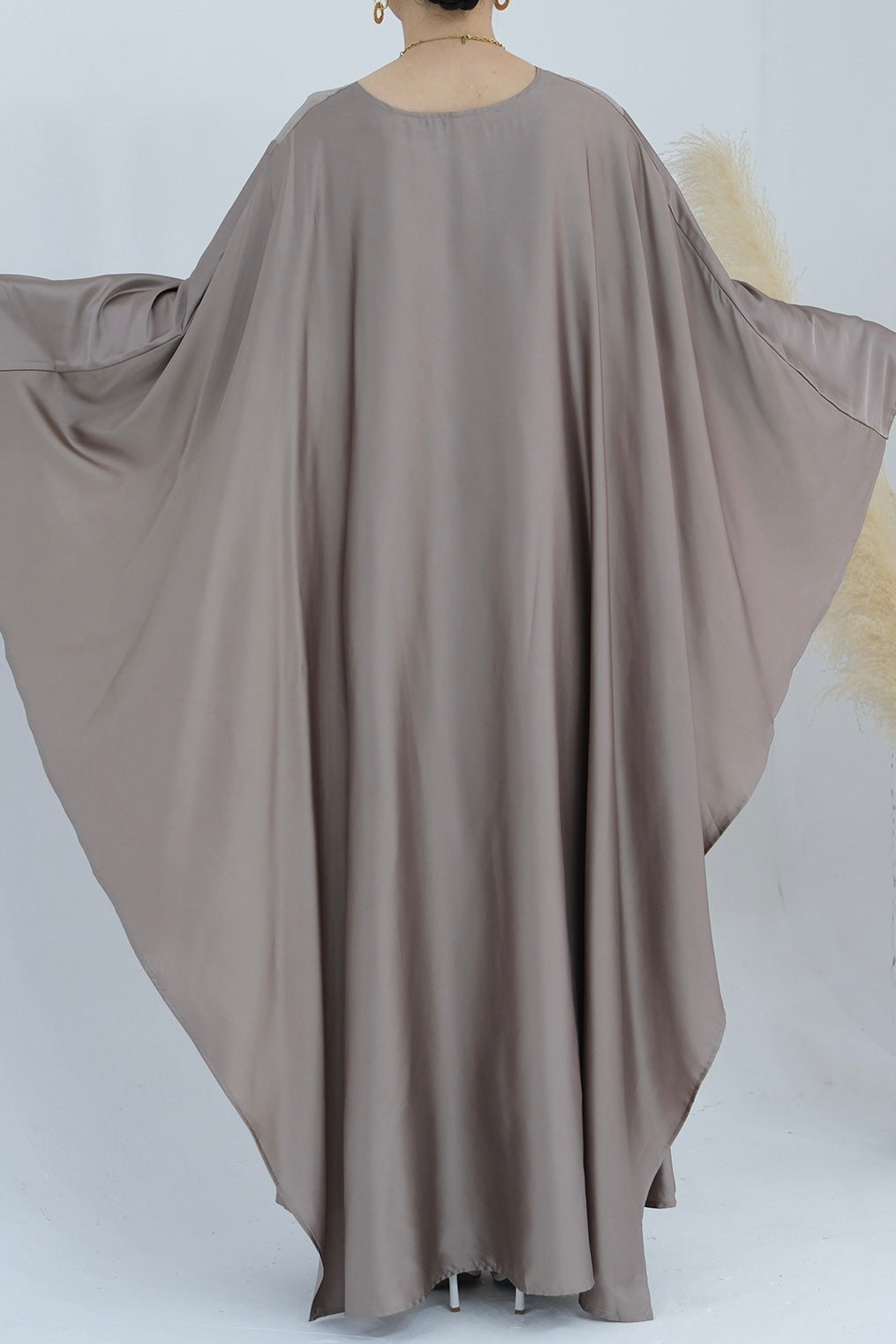 Ella Silky Satin Batwing Butterfly Sleeves Kaftan Maxi Dress Abaya 803- Mauve