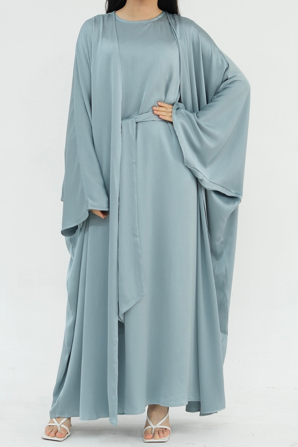 Jalilah 2PCS Modest Abaya Set with Crystal Chain 806 - Light Blue