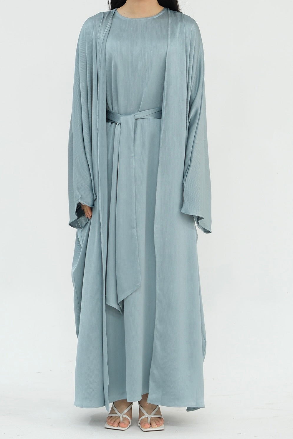 Jalilah 2PCS Modest Abaya Set with Crystal Chain 806 - Light Blue