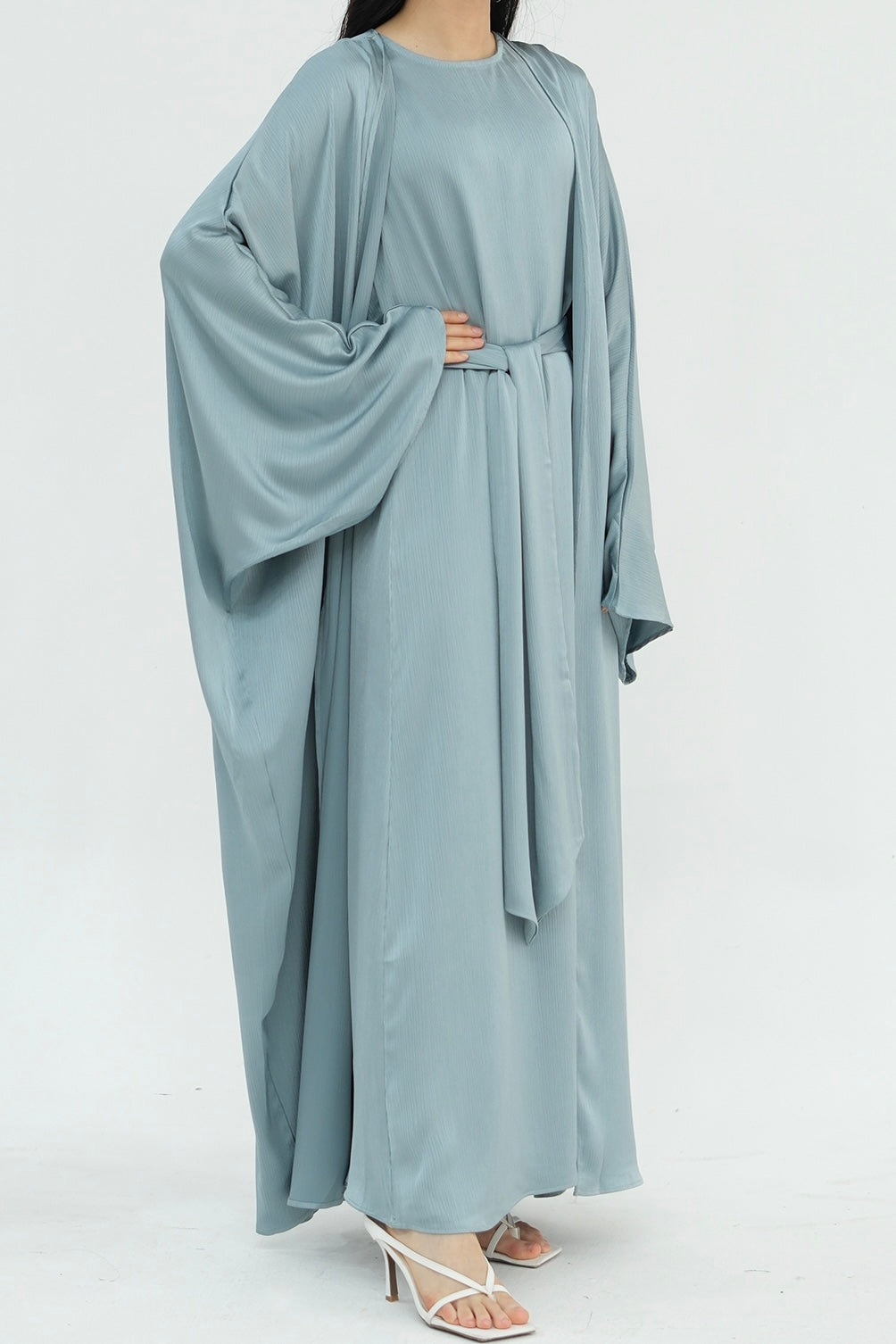 Jalilah 2PCS Modest Abaya Set with Crystal Chain 806 - Light Blue