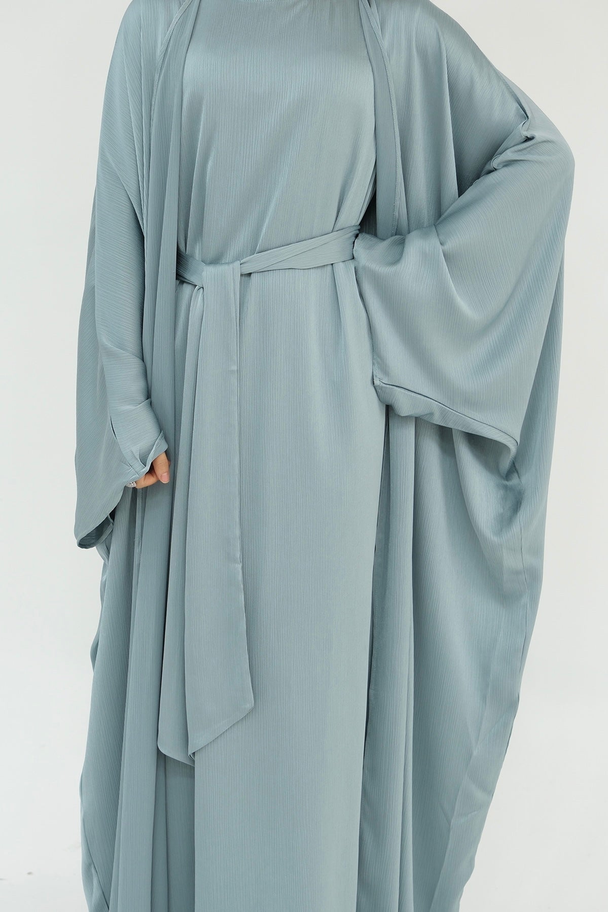 Jalilah 2PCS Modest Abaya Set with Crystal Chain 806 - Light Blue