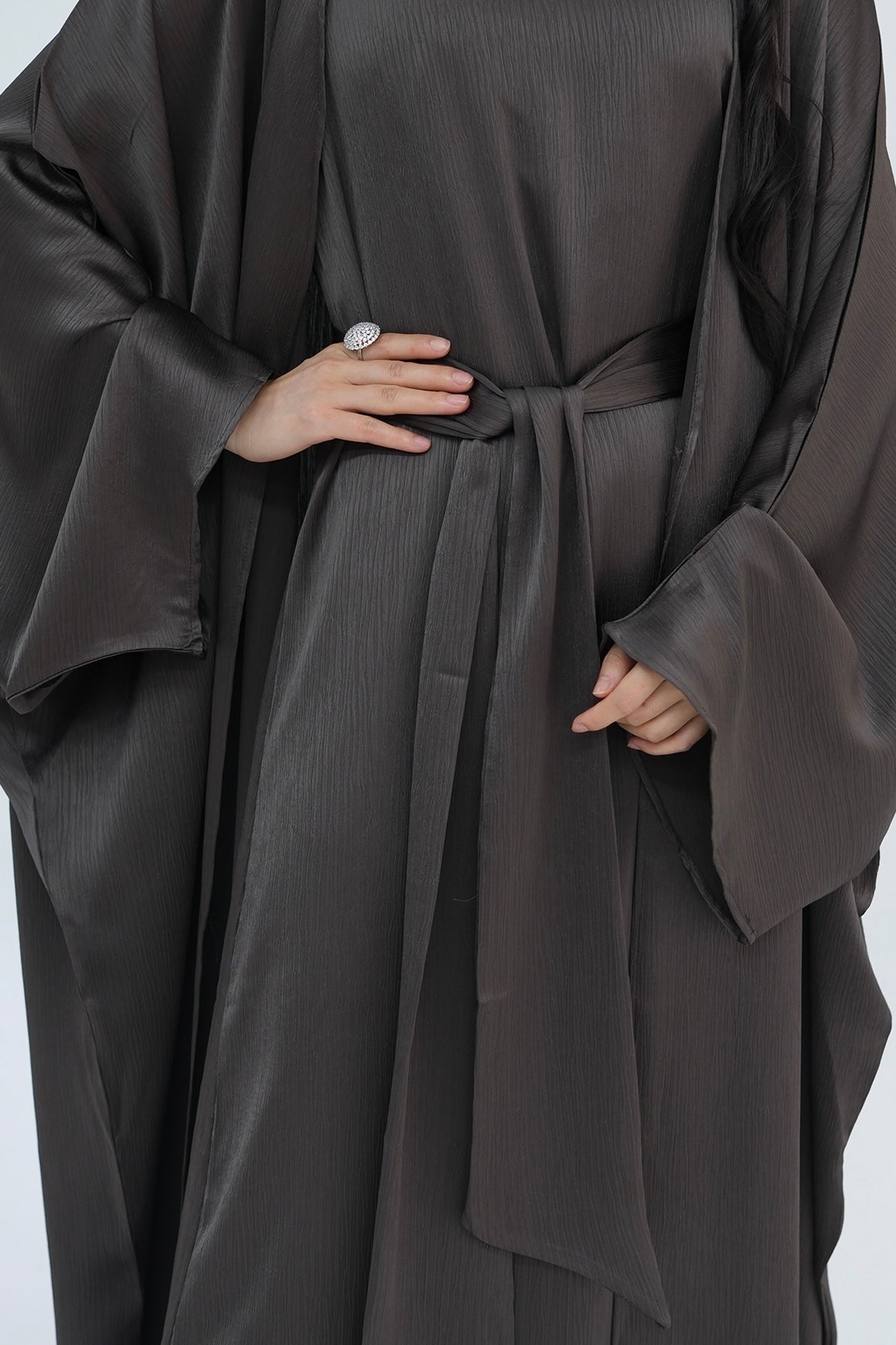 Jalilah 2PCS Modest Abaya Set with Crystal Chain 806 - Gray