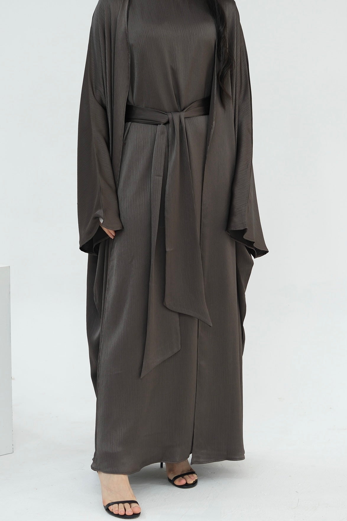 Jalilah 2PCS Modest Abaya Set with Crystal Chain 806 - Gray