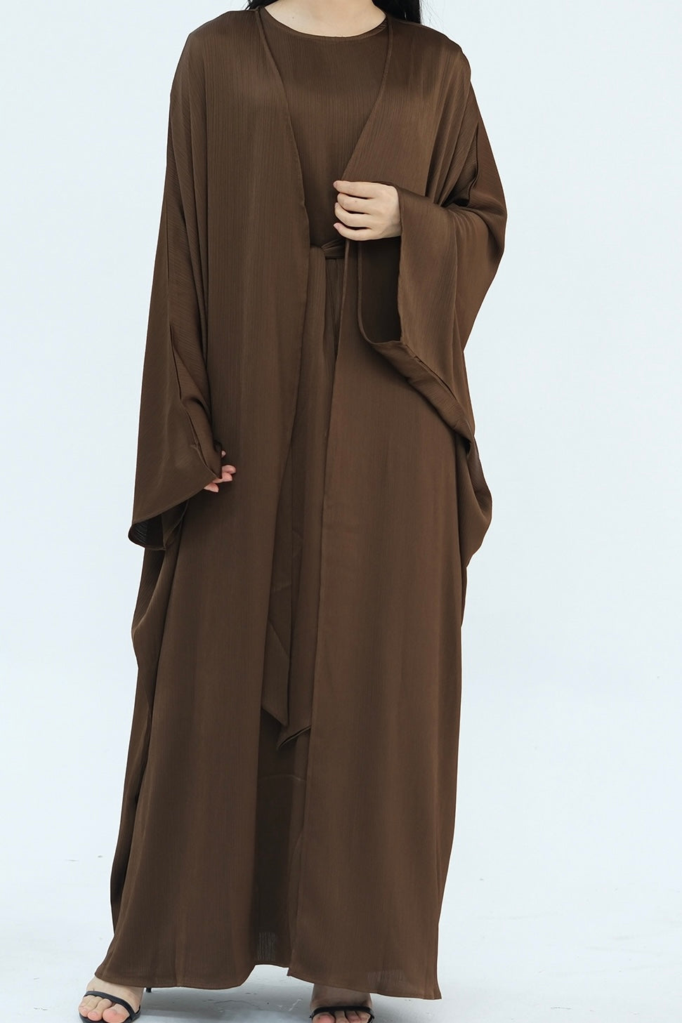 Jalilah 2PCS Modest Abaya Set with Crystal Chain 806 - Coffee