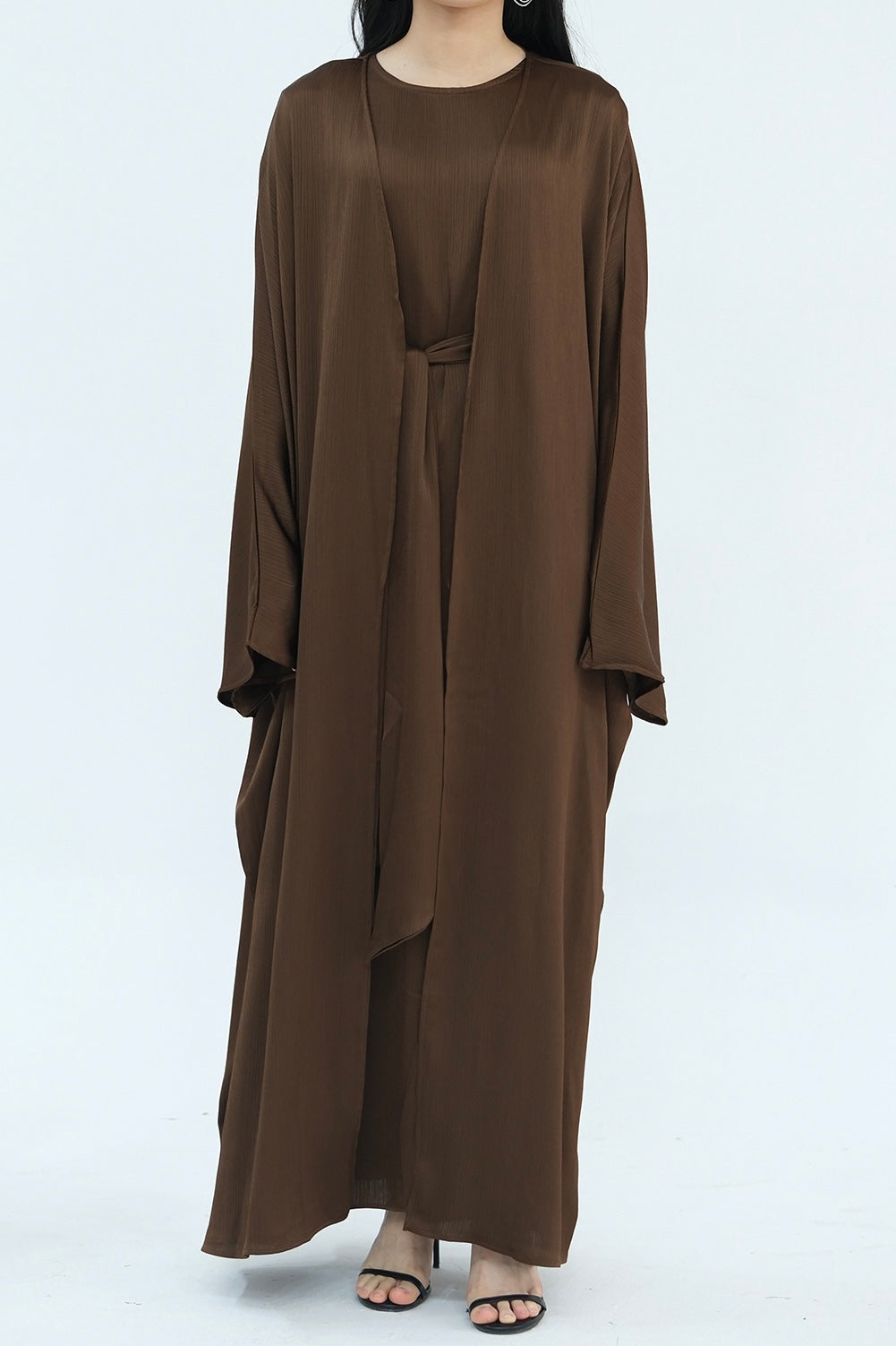 Jalilah 2PCS Modest Abaya Set with Crystal Chain 806 - Coffee