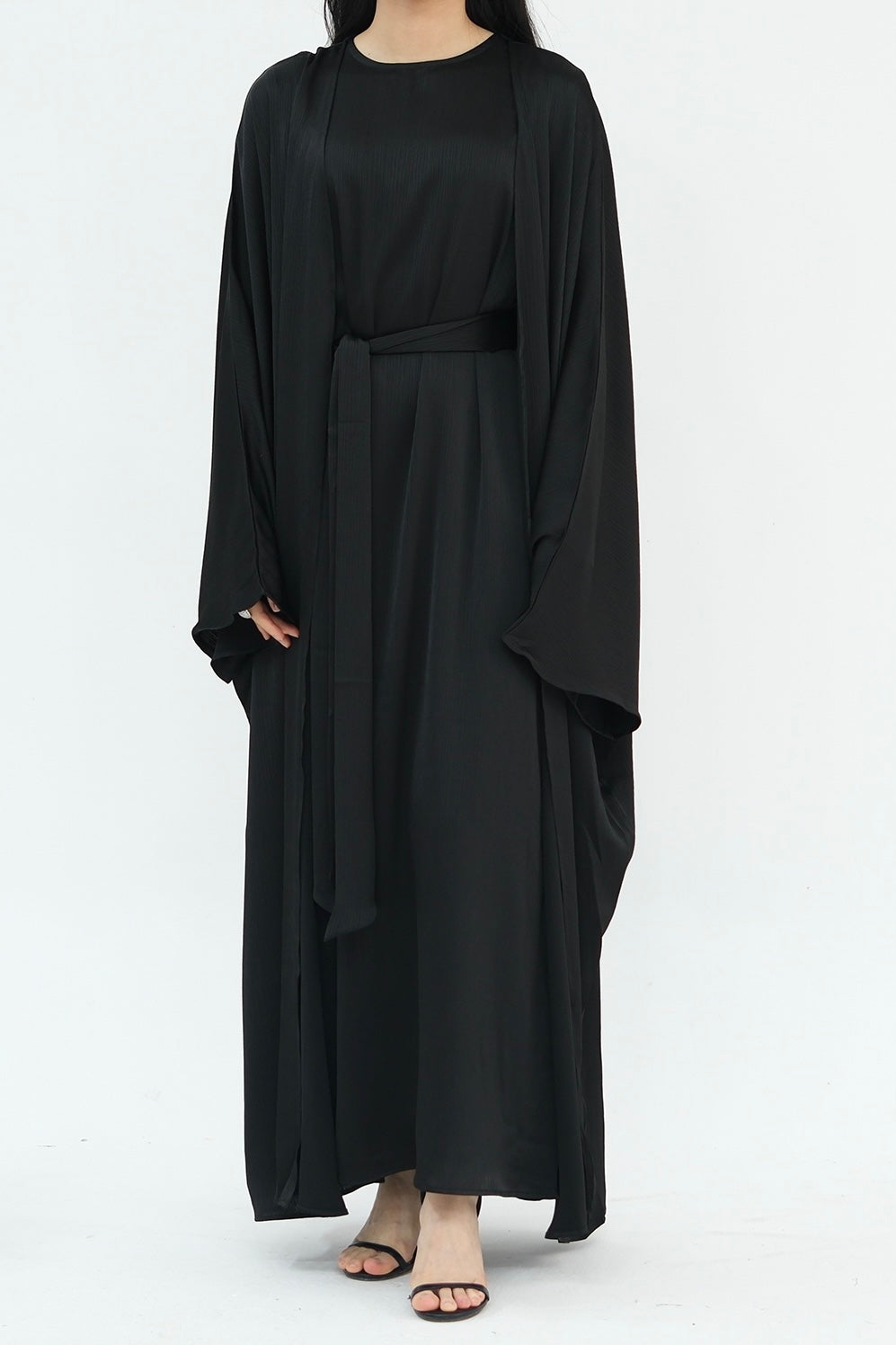 Jalilah 2PCS Modest Abaya Set with Crystal Chain 806 - Black