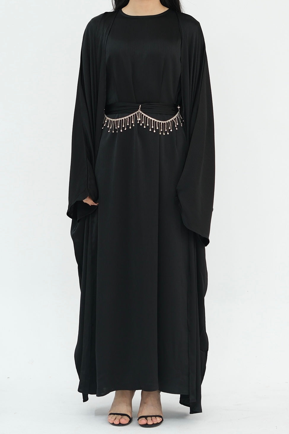 Jalilah 2PCS Modest Abaya Set with Crystal Chain 806 - Black