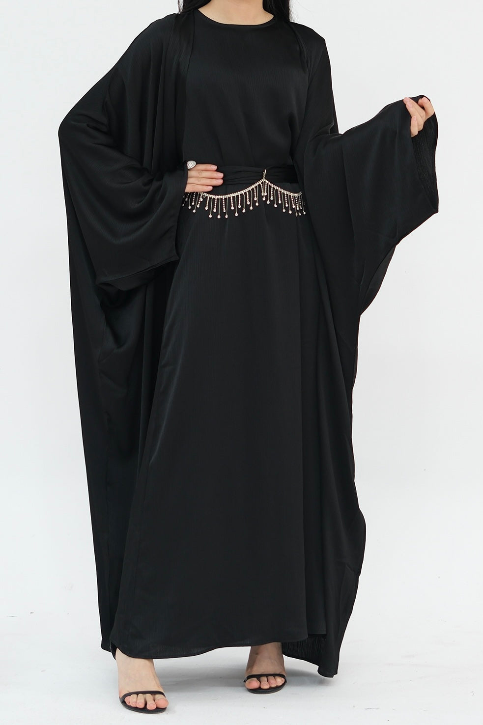 Jalilah 2PCS Modest Abaya Set with Crystal Chain 806 - Black