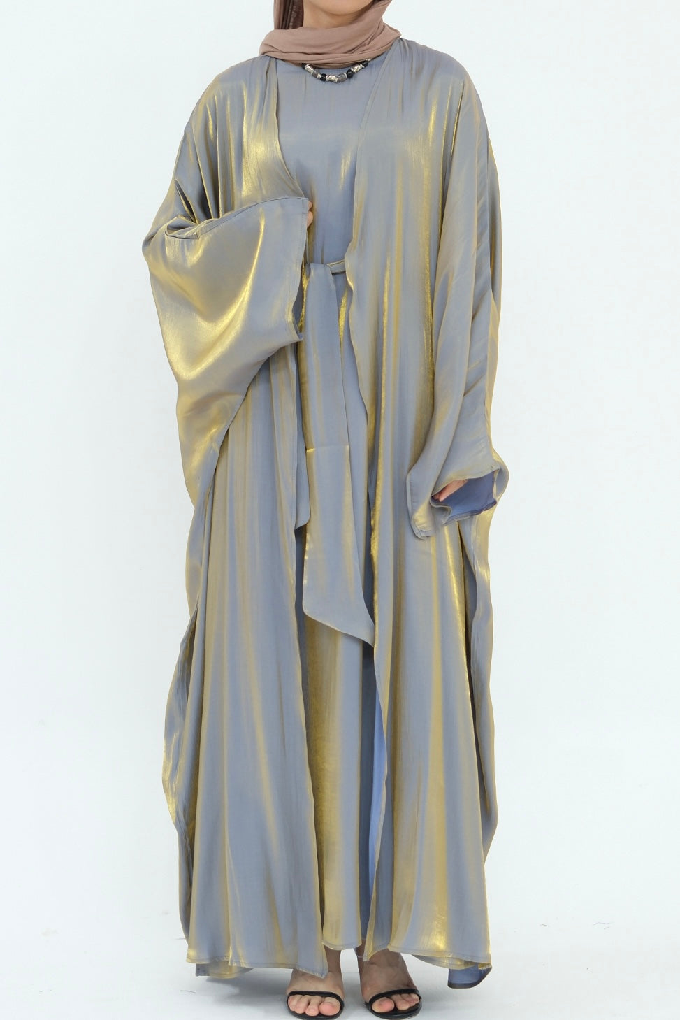 Sania Metallic Shimmer Modest Abaya Set 808 - Gray