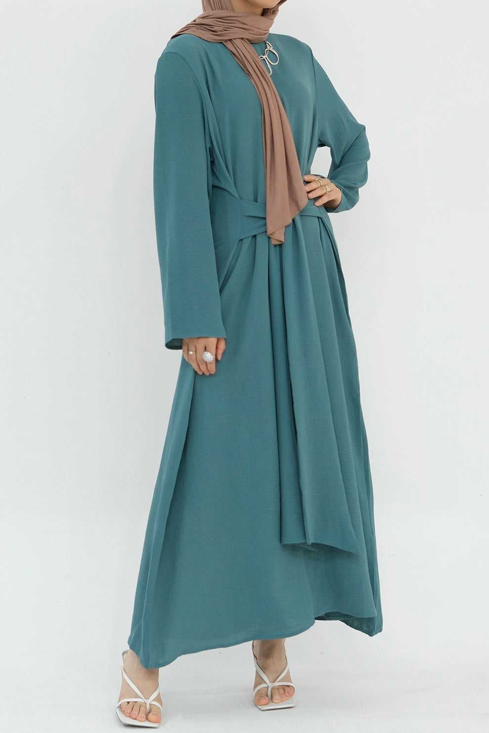 Hanadi Wrap Maxi Dress Abaya 822-Teal Blue