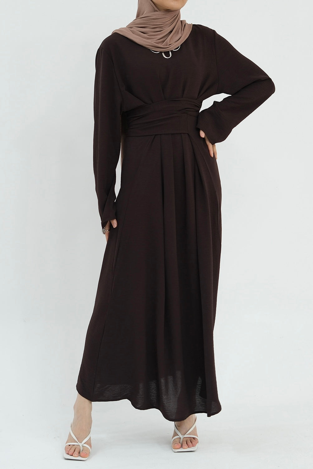 Hanadi Wrap Maxi Dress Abaya 822-Coffee