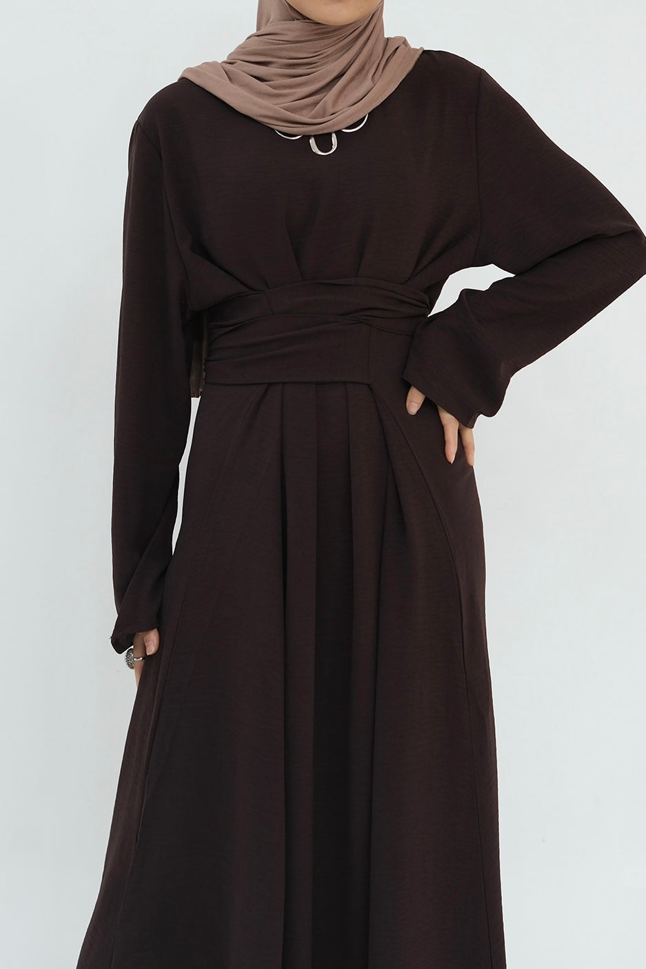 Hanadi Wrap Maxi Dress Abaya 822-Coffee