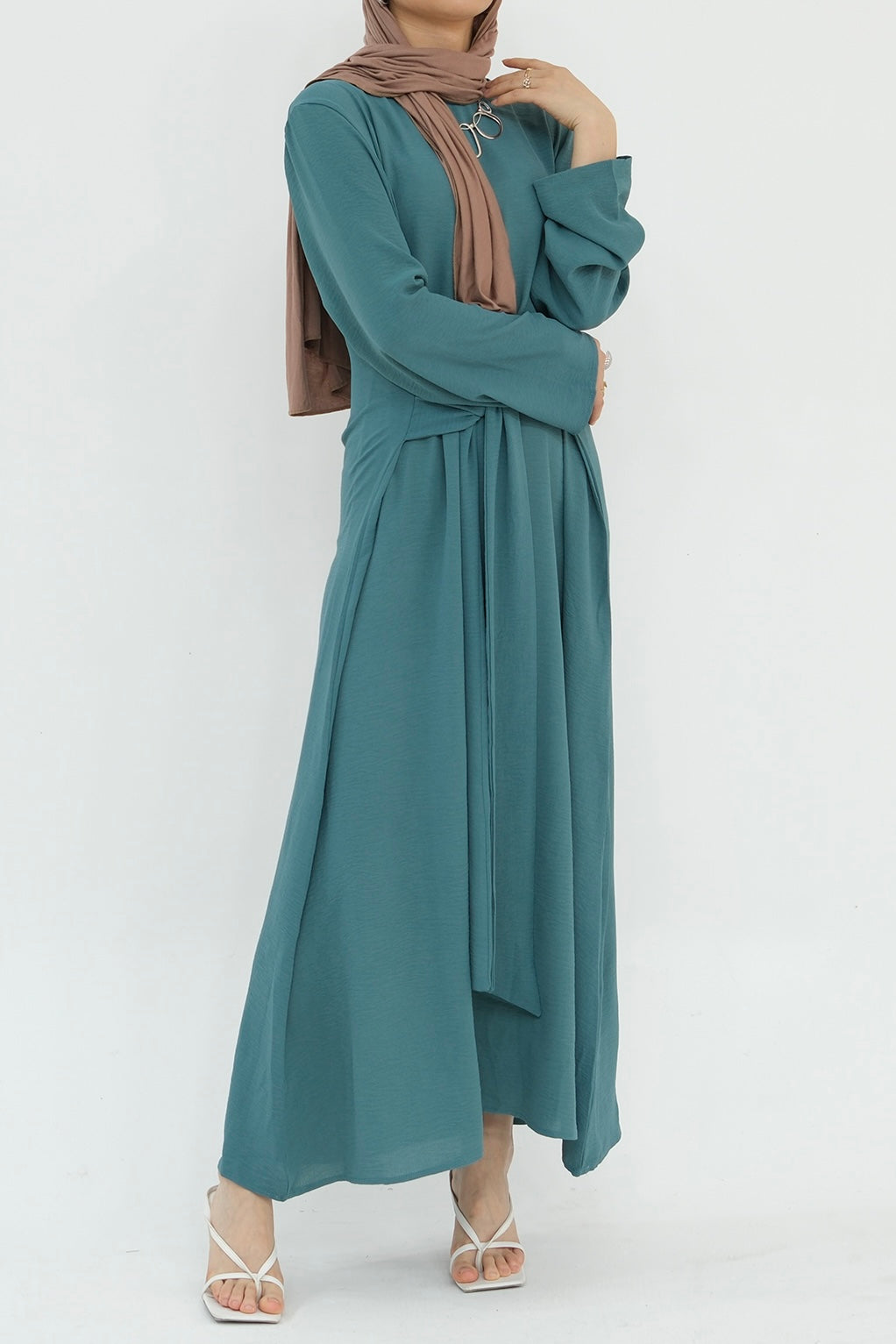 Hanadi Wrap Maxi Dress Abaya 822-Teal Blue