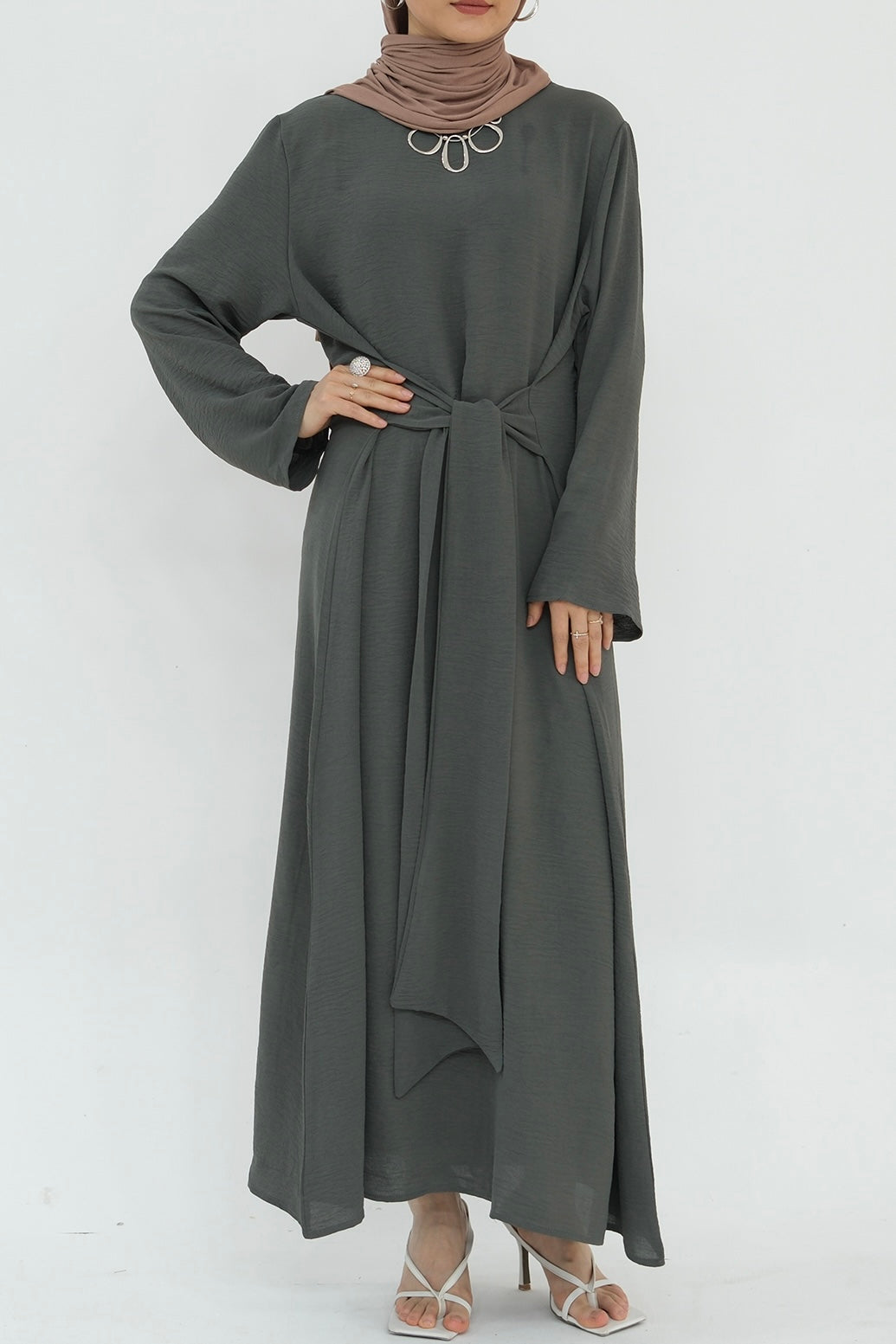 Hanadi Wrap Maxi Dress Abaya 822-Gray