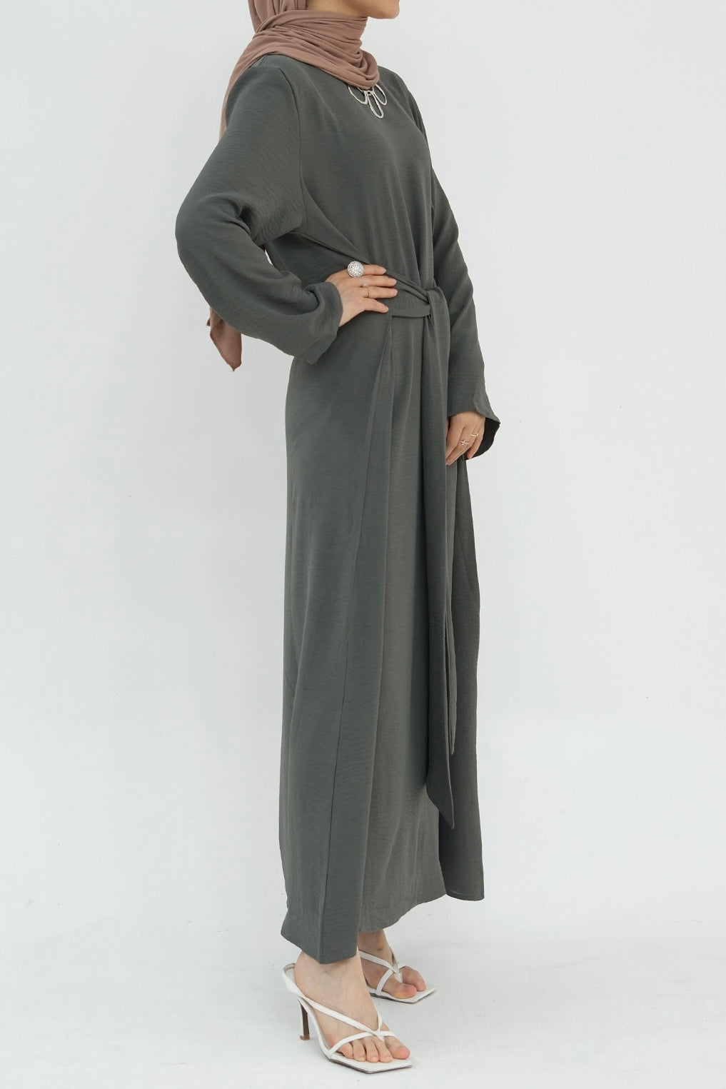 Hanadi Wrap Maxi Dress Abaya 822-Gray