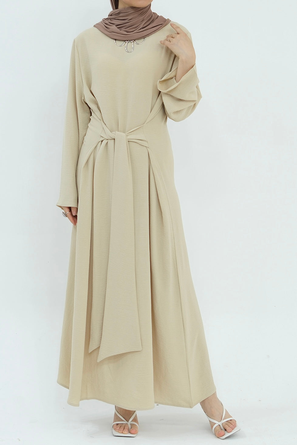 Hanadi Wrap Maxi Dress Abaya 822-Beige