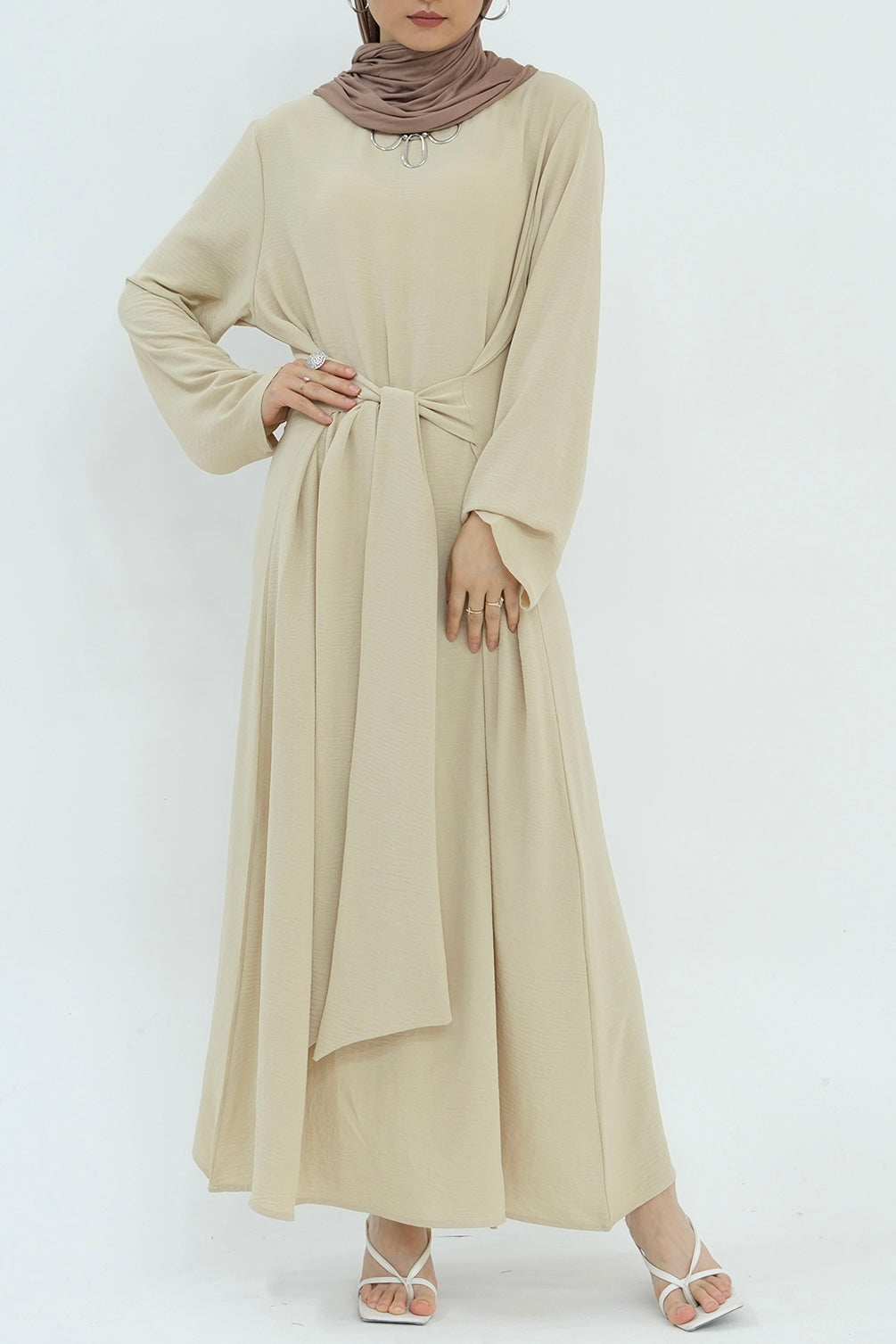 Hanadi Wrap Maxi Dress Abaya 822-Beige