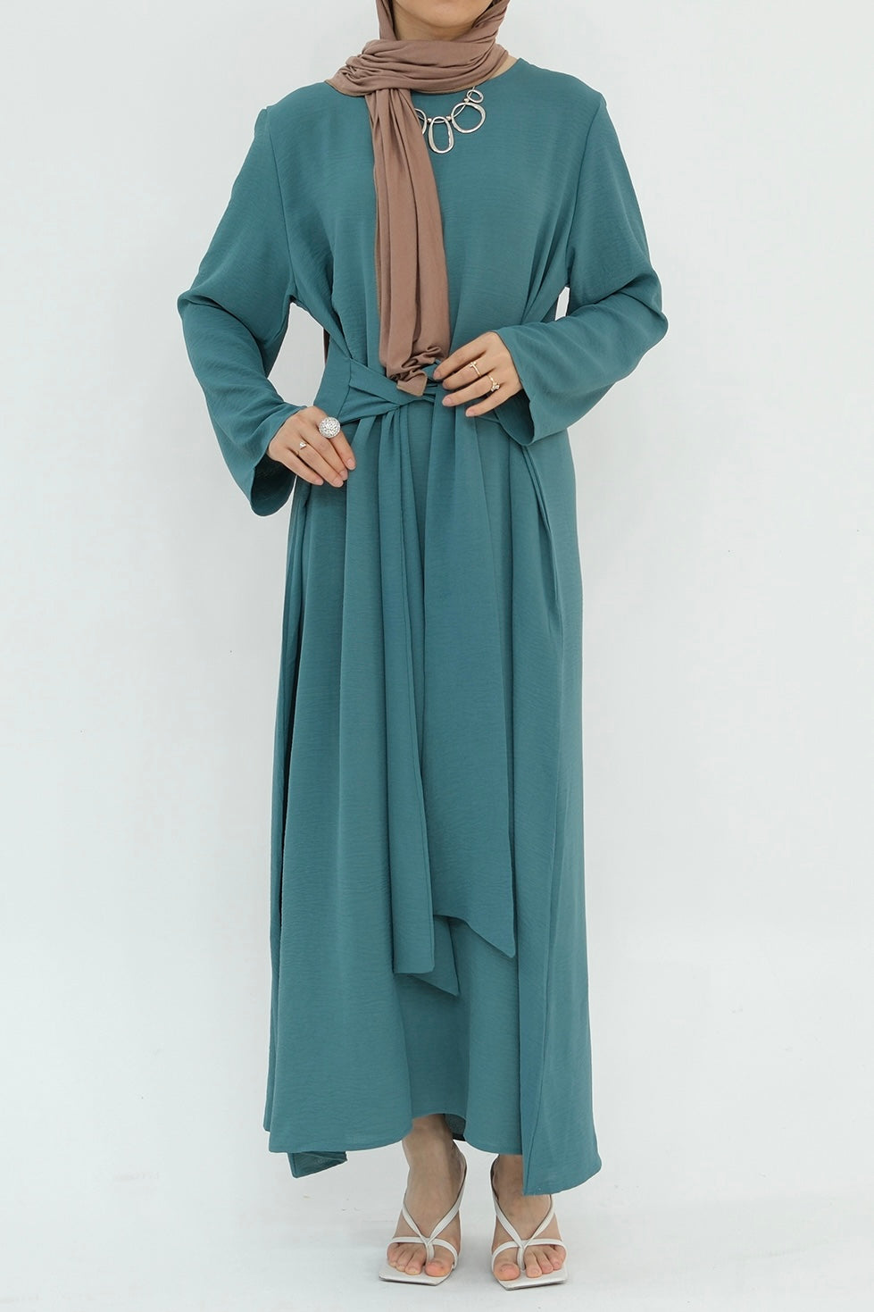 Hanadi Wrap Maxi Dress Abaya 822-Teal Blue