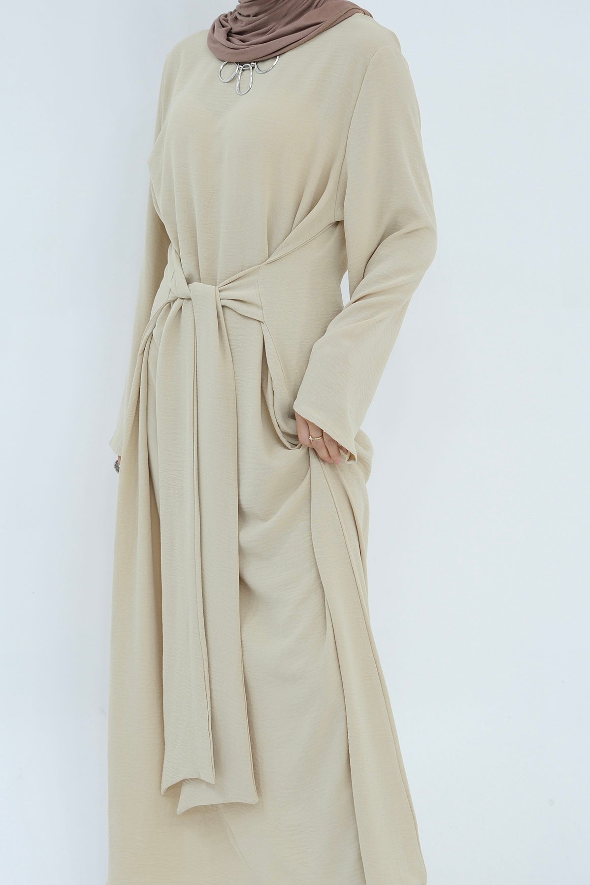 Hanadi Wrap Maxi Dress Abaya 822-Beige