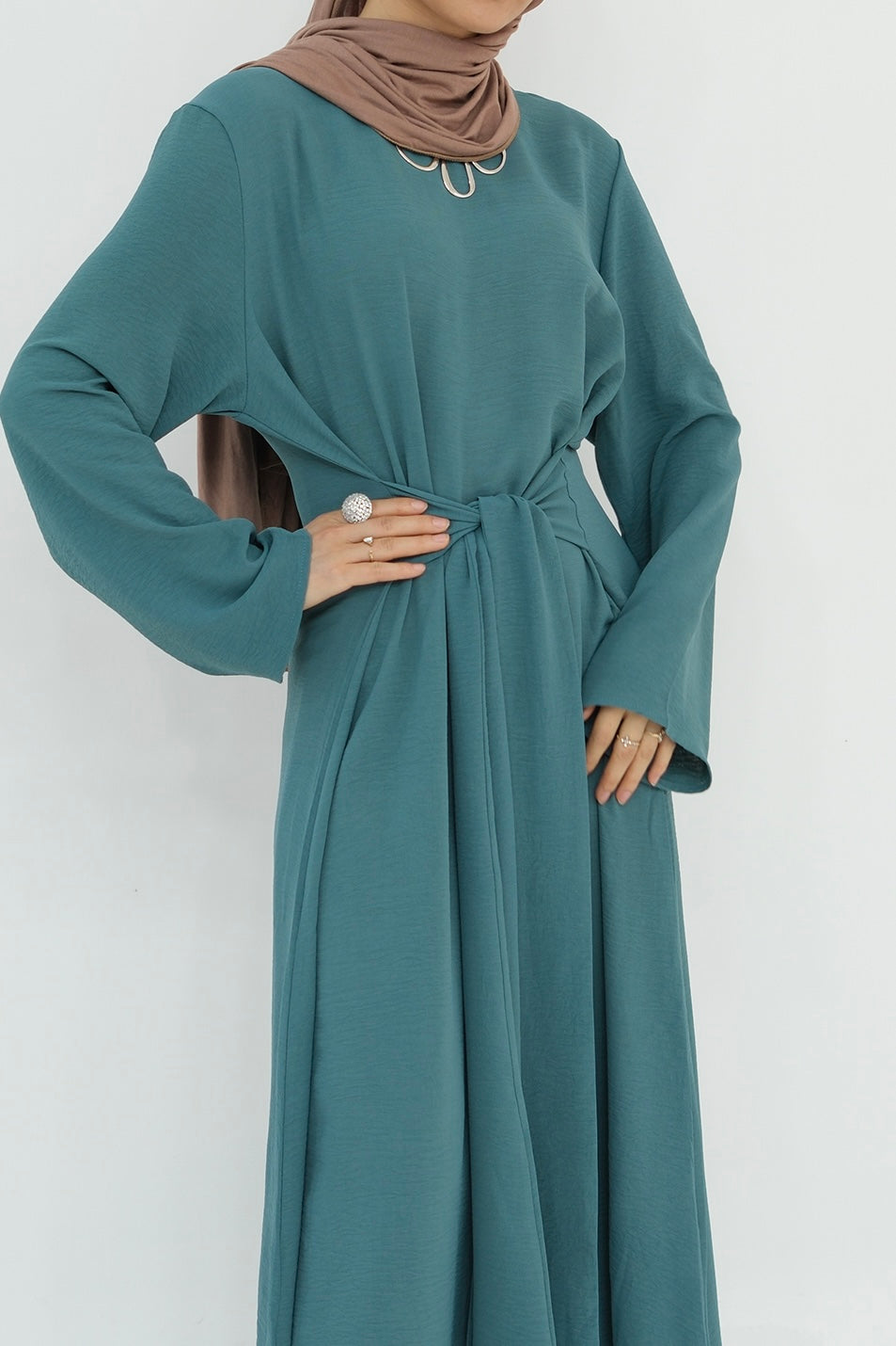 Hanadi Wrap Maxi Dress Abaya 822-Teal Blue