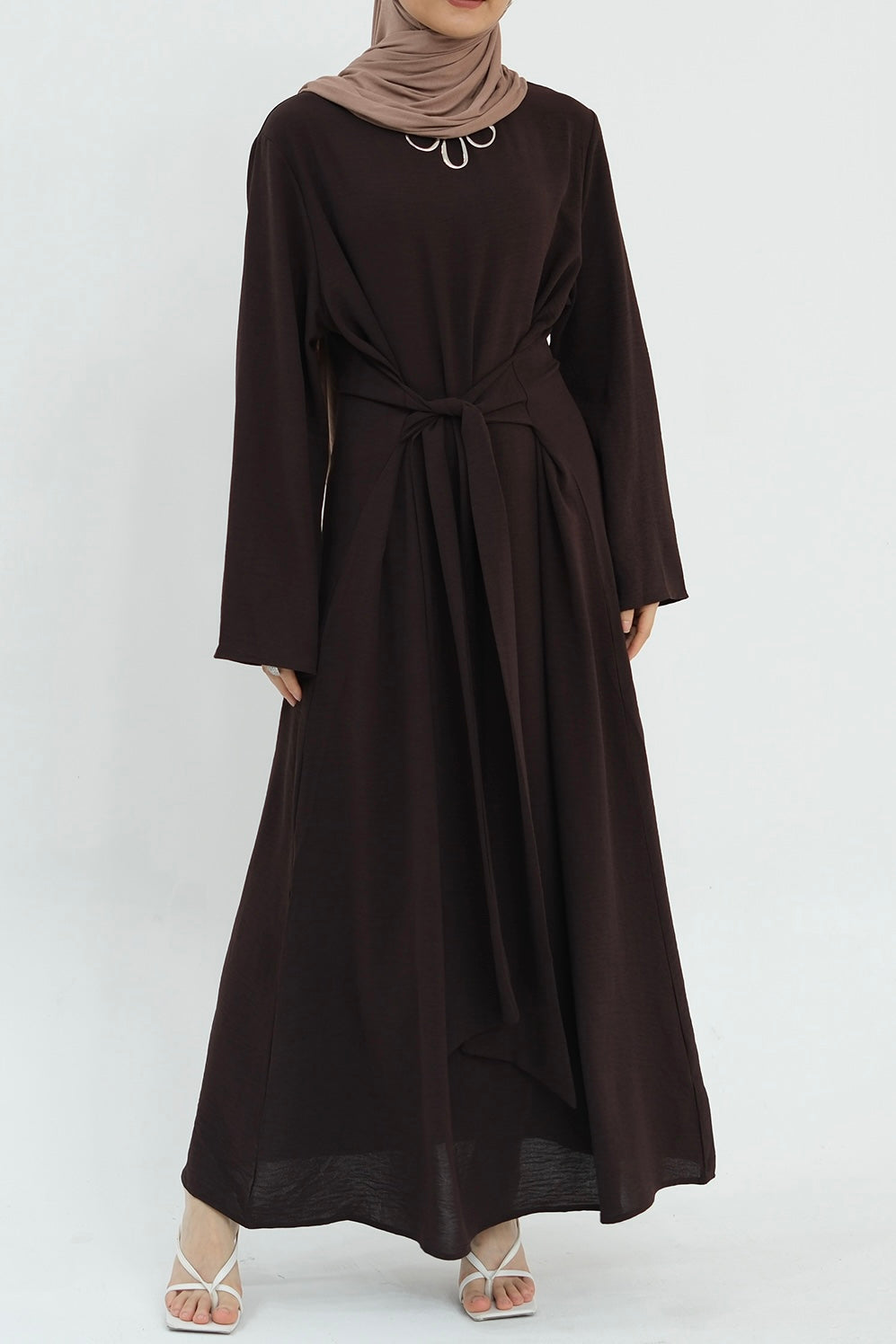 Hanadi Wrap Maxi Dress Abaya 822-Coffee