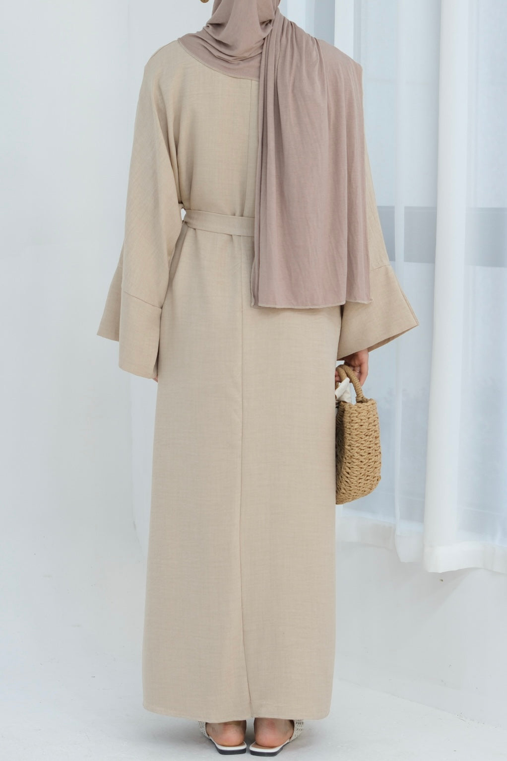 Najwa 2PCS Modest Abaya Set with belt 823 - Beige