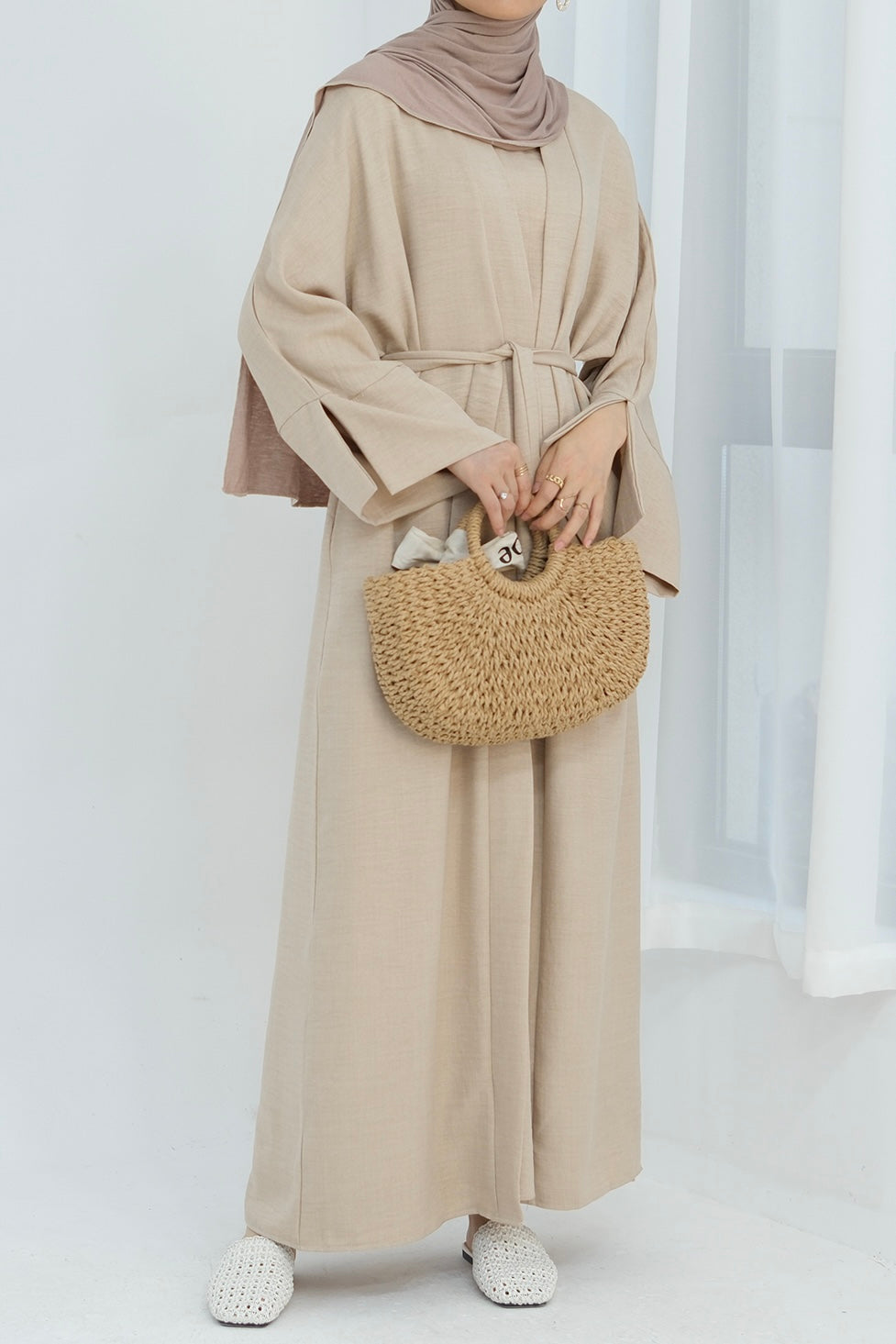 Najwa 2PCS Modest Abaya Set with belt 823 - Beige