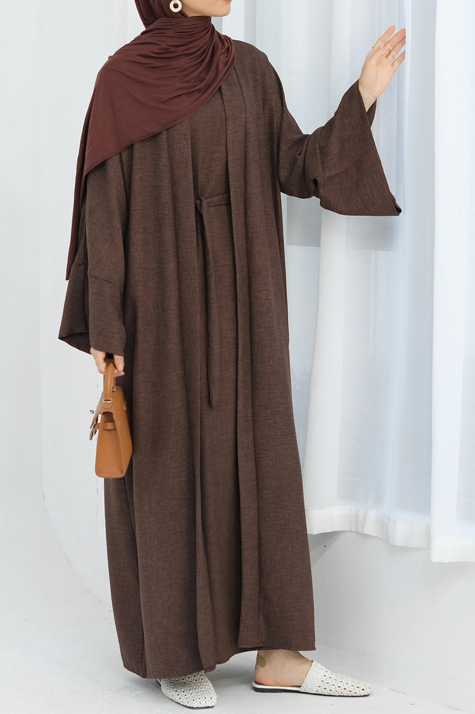 Najwa 2PCS Modest Abaya Set with belt 823 - Coffee