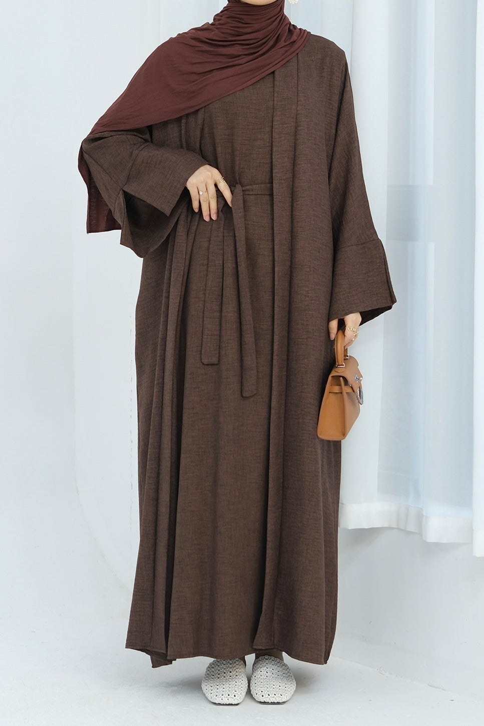 Najwa 2PCS Modest Abaya Set with belt 823 - Coffee