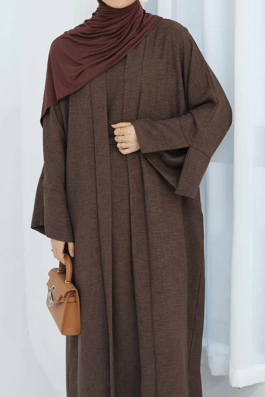 Najwa 2PCS Modest Abaya Set with belt 823 - Coffee