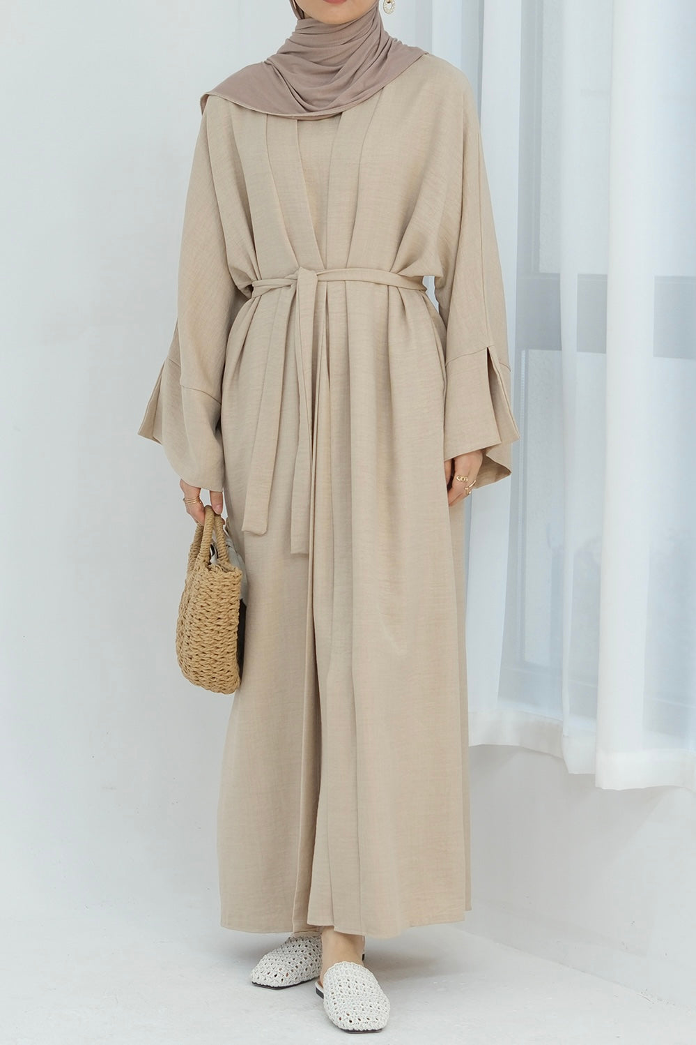 Najwa 2PCS Modest Abaya Set with belt 823 - Beige