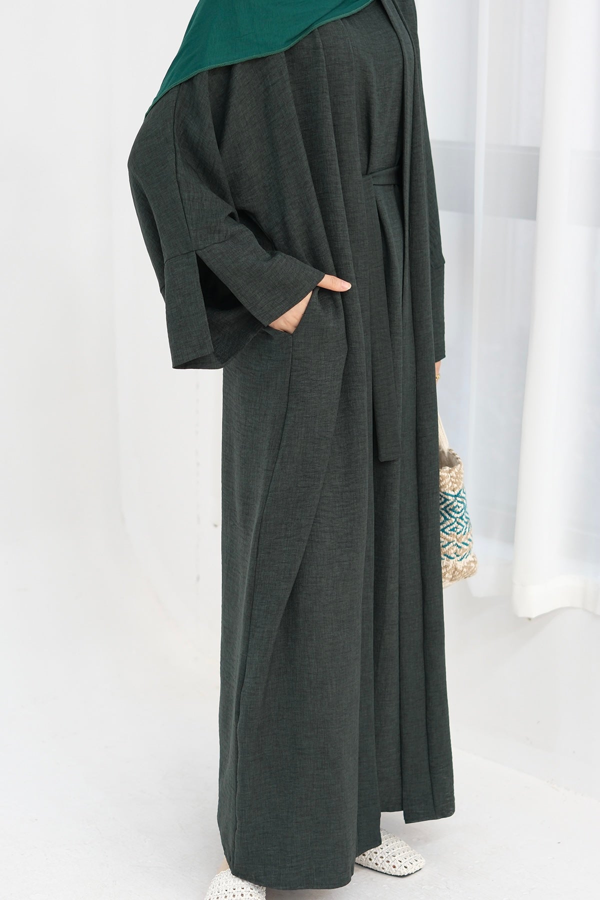 Najwa 2PCS Modest Abaya Set with belt 823 - Army Green