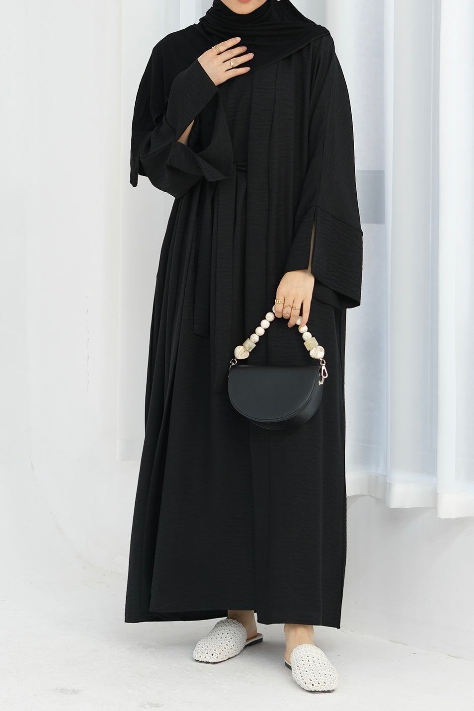 Najwa 2PCS Modest Abaya Set with belt 823 - Black