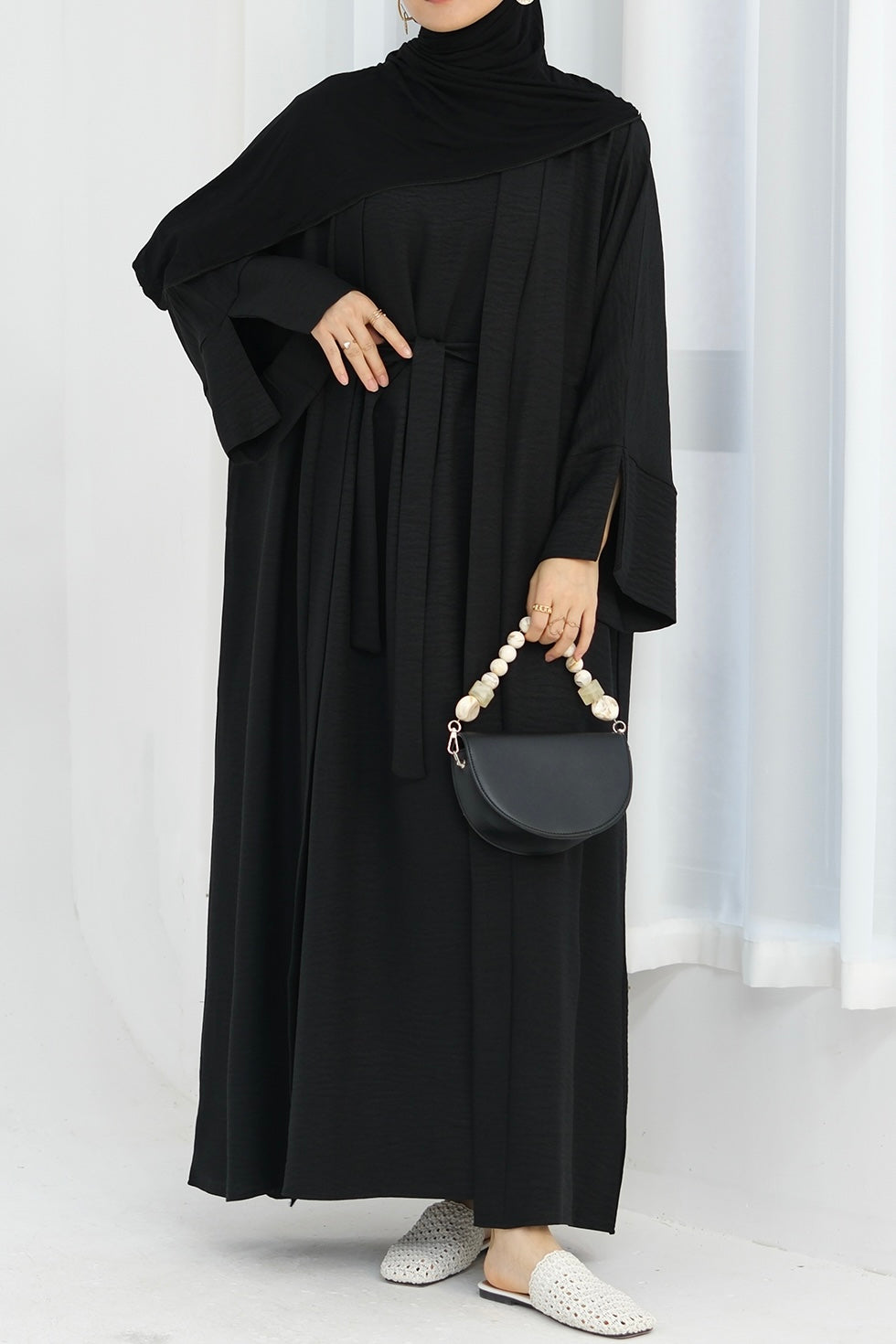 Najwa 2PCS Modest Abaya Set with belt 823 - Black