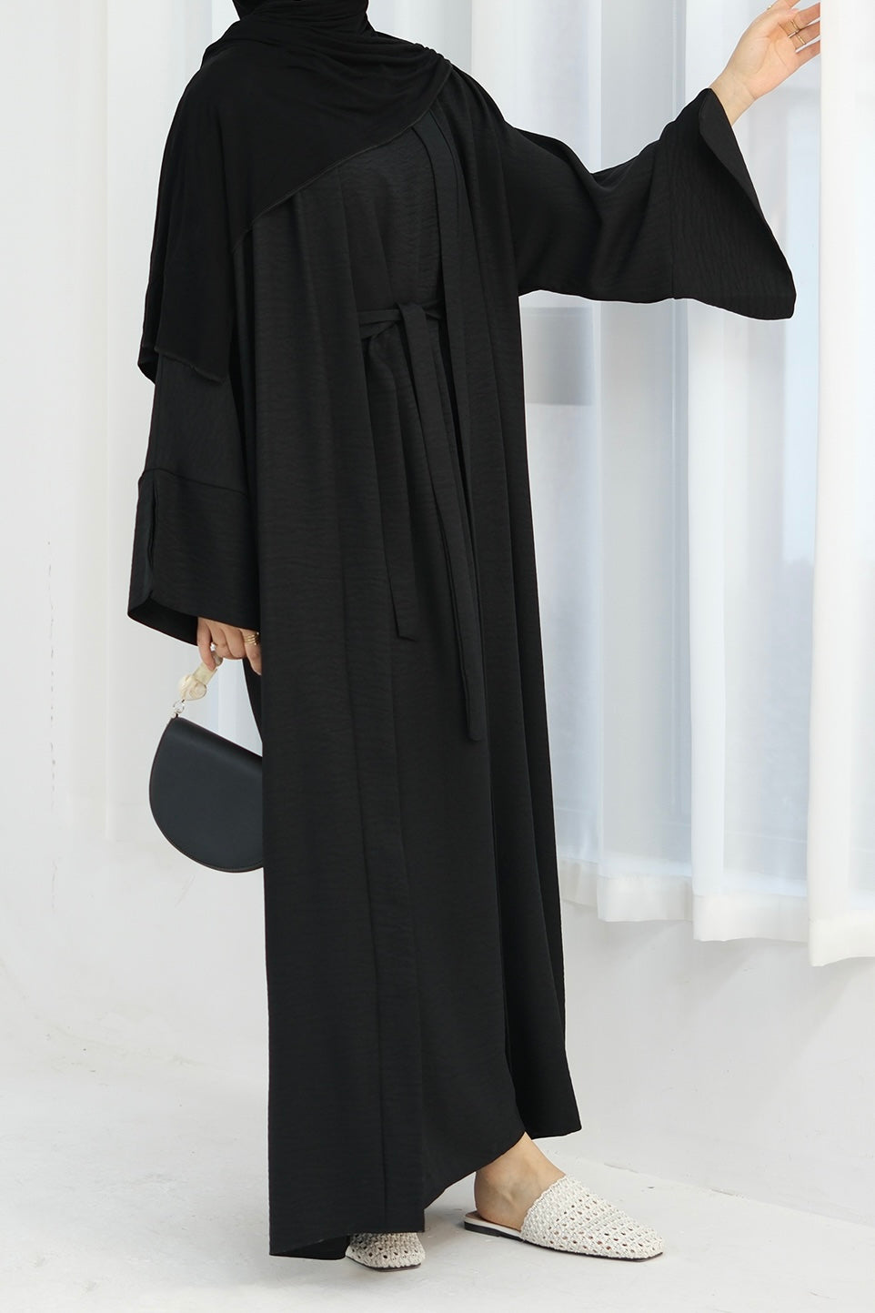 Najwa 2PCS Modest Abaya Set with belt 823 - Black