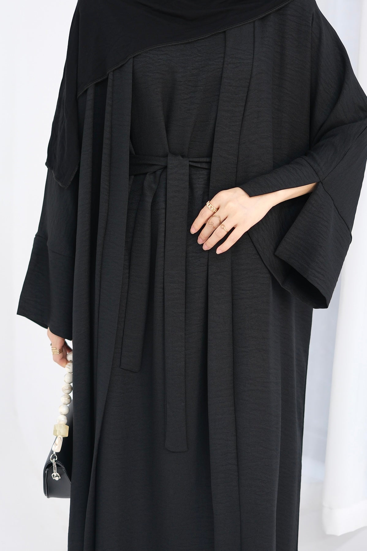 Najwa 2PCS Modest Abaya Set with belt 823 - Black