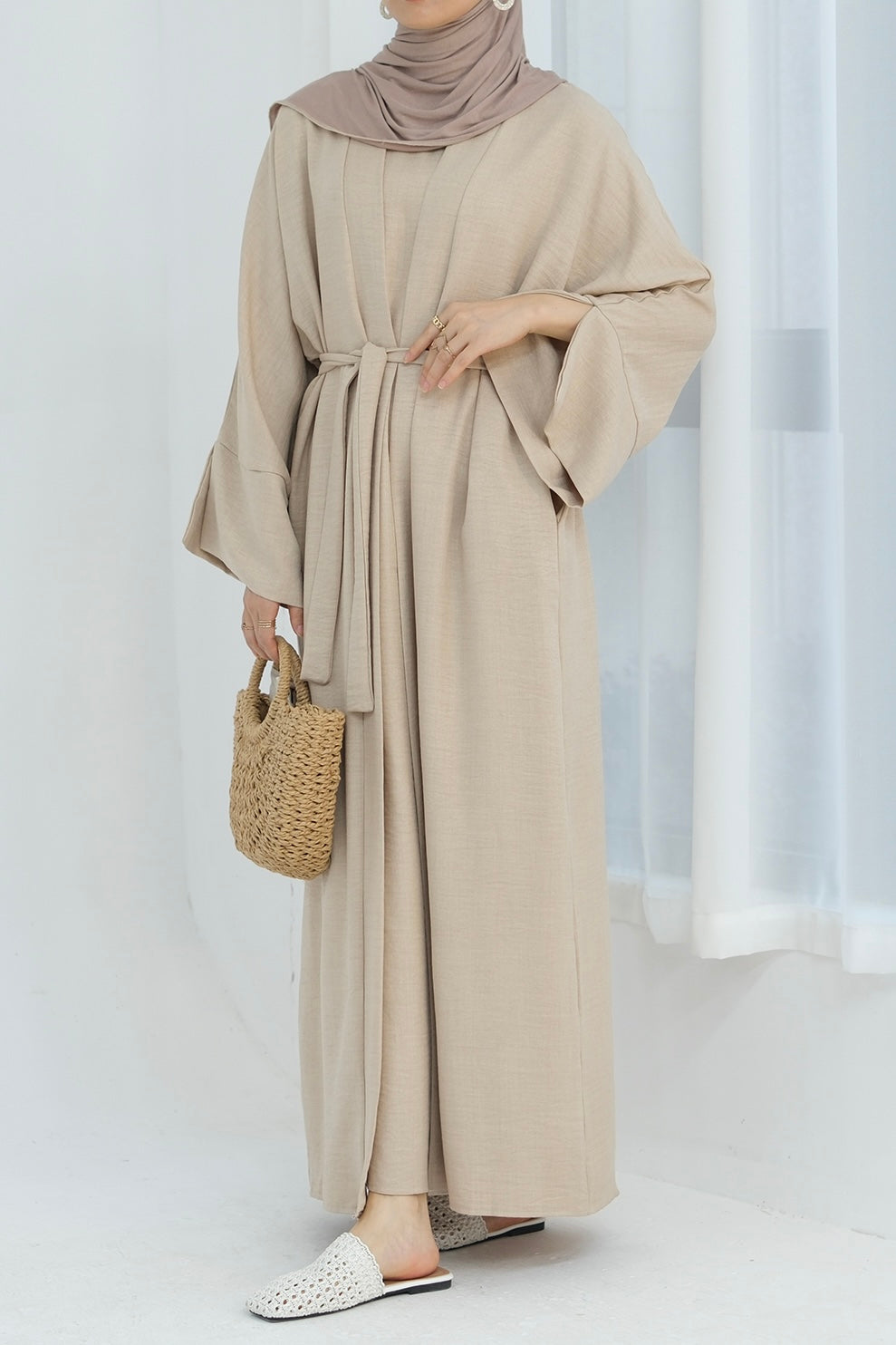 Najwa 2PCS Modest Abaya Set with belt 823 - Beige