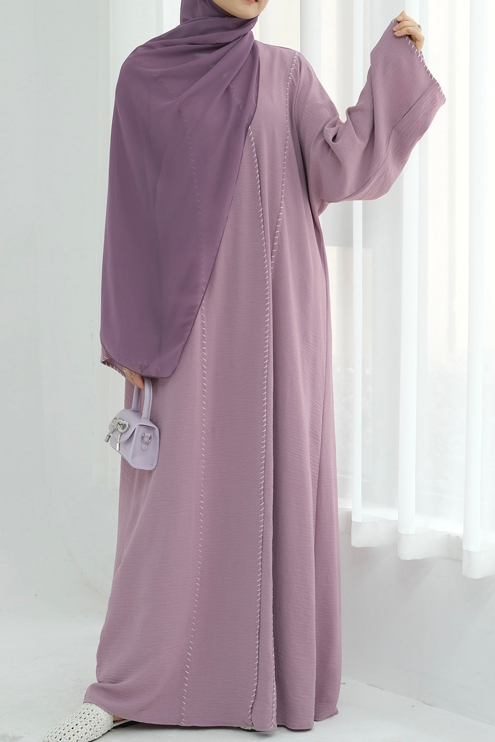 Farah Embroidered Modest Open Abaya 825 - Purple