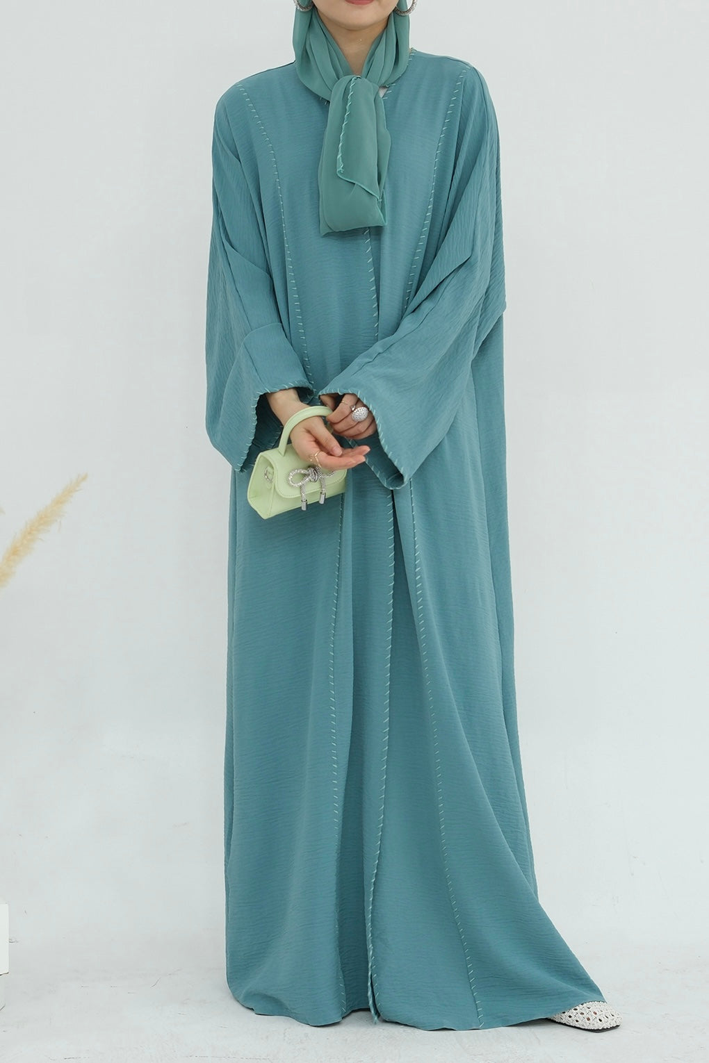 Farah Embroidered Modest Open Abaya 825 - Green