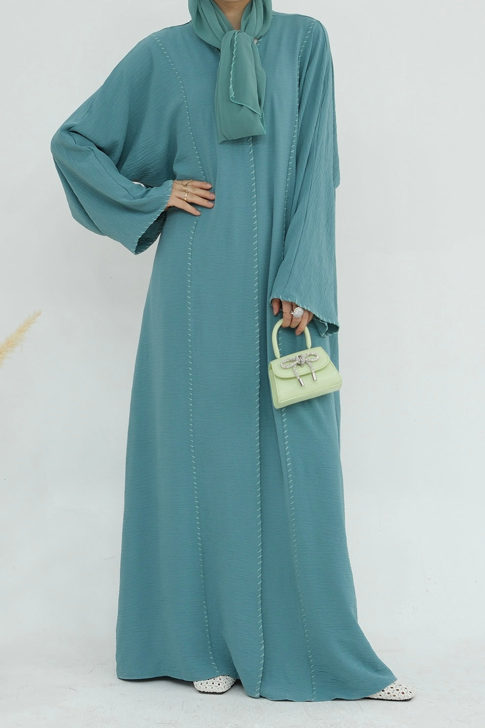 Farah Embroidered Modest Open Abaya 825 - Green