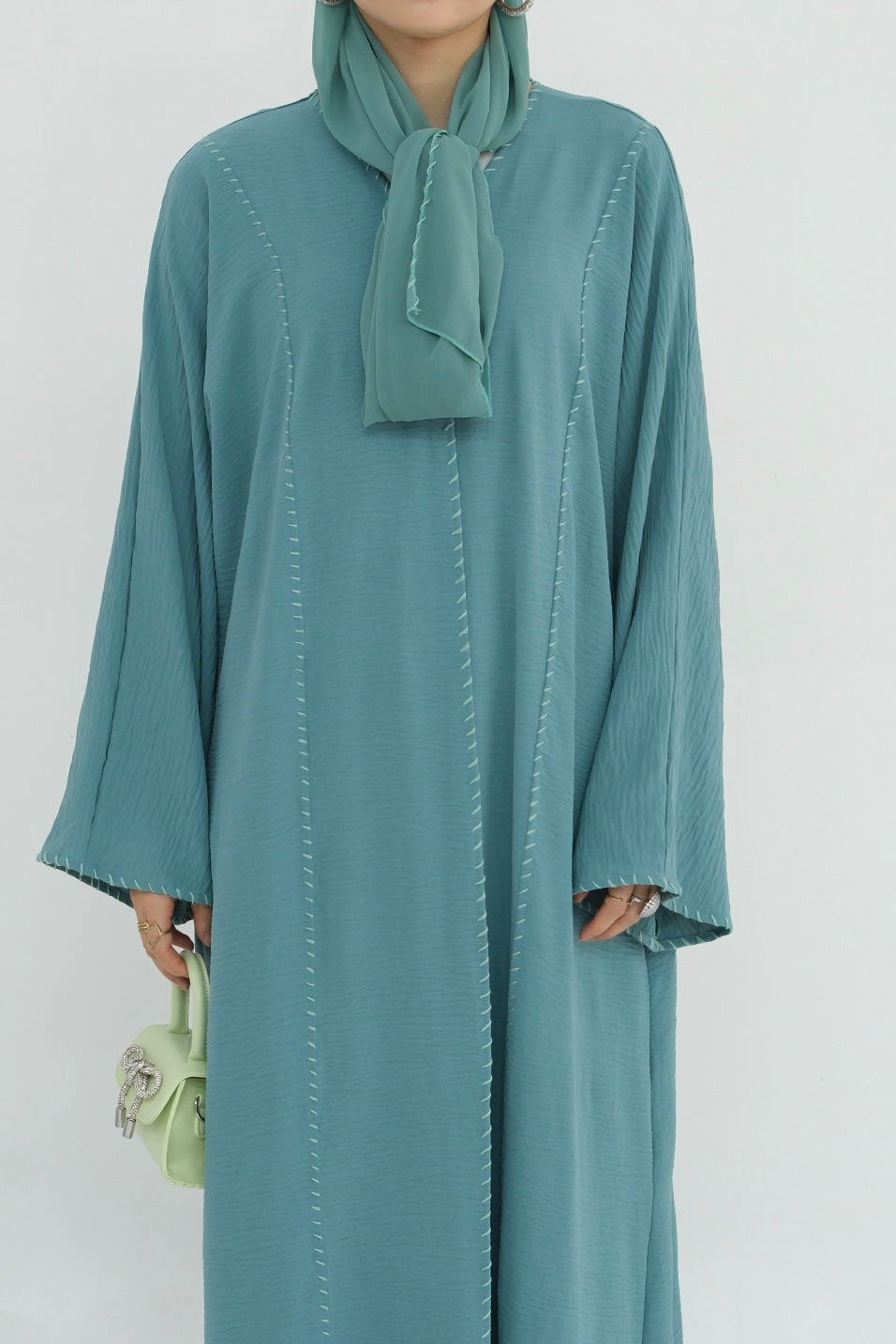 Farah Embroidered Modest Open Abaya 825 - Green